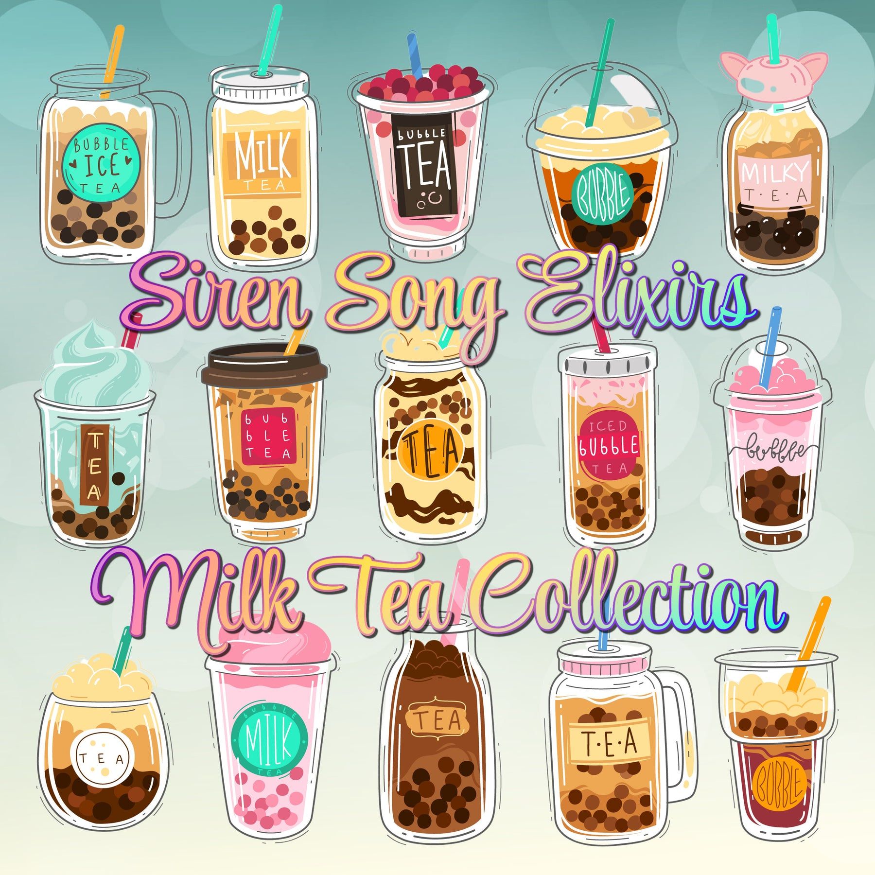 A collection of milk tea designs in a vector format. - Boba