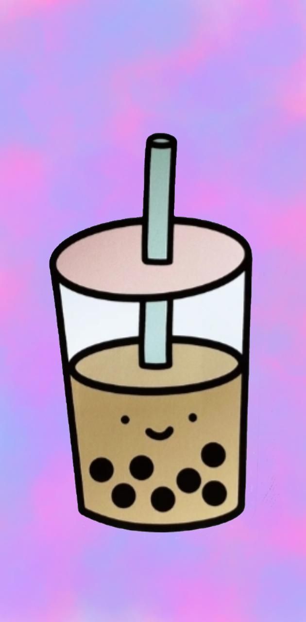 A cartoon boba tea drink with straw - Boba