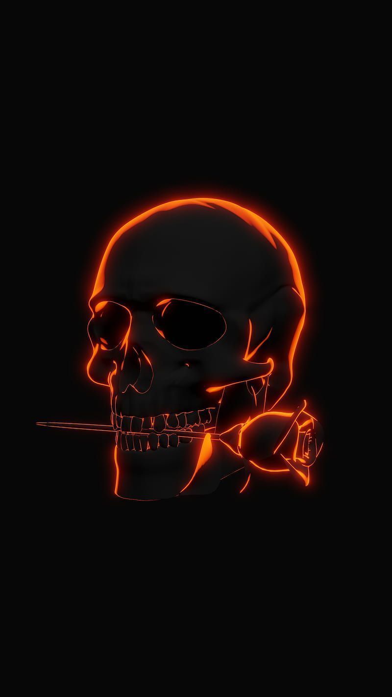 A skull with glowing eyes and an arrow - Neon orange, dark orange