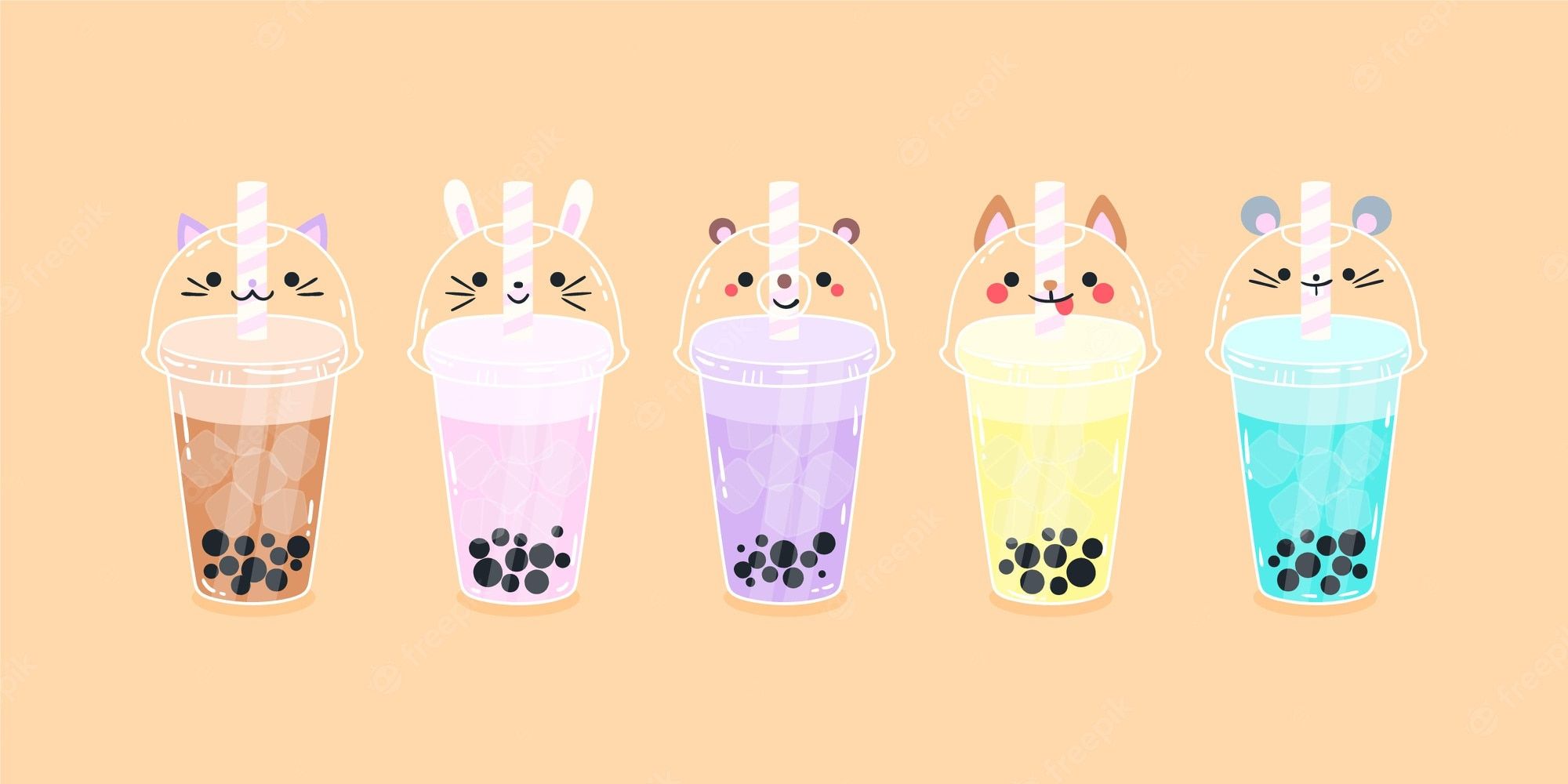 Boba tea with cute cat and dog illustrations - Boba