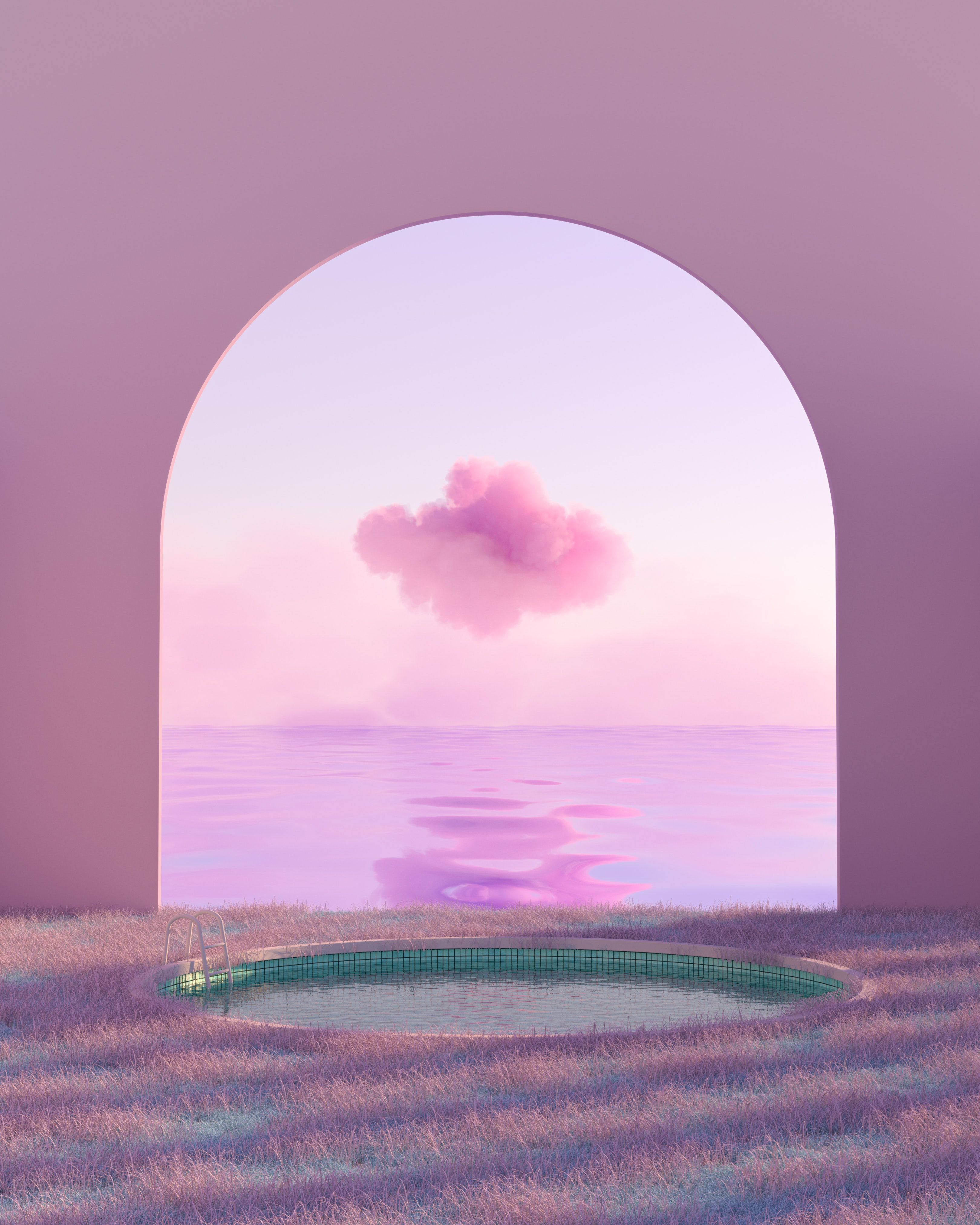 A pink sky with clouds and water - Diamond, calming