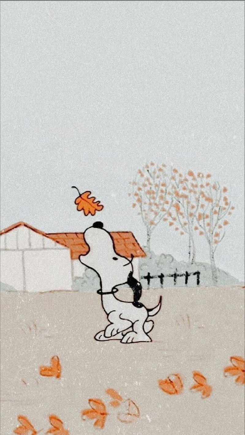 A cartoon dog holding a leaf over another dog - Charlie Brown, Snoopy