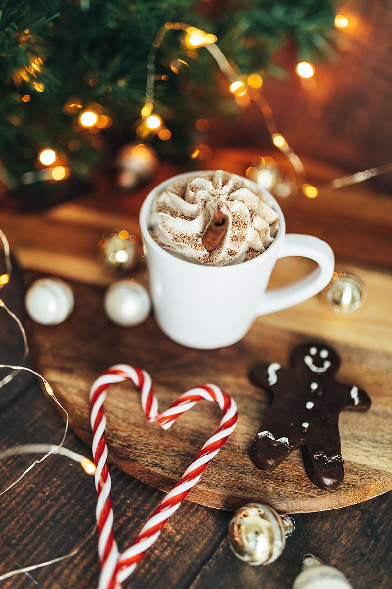 Mug, drink, gingerbread, caramel sticks, christmas, new year, HD phone wallpaper