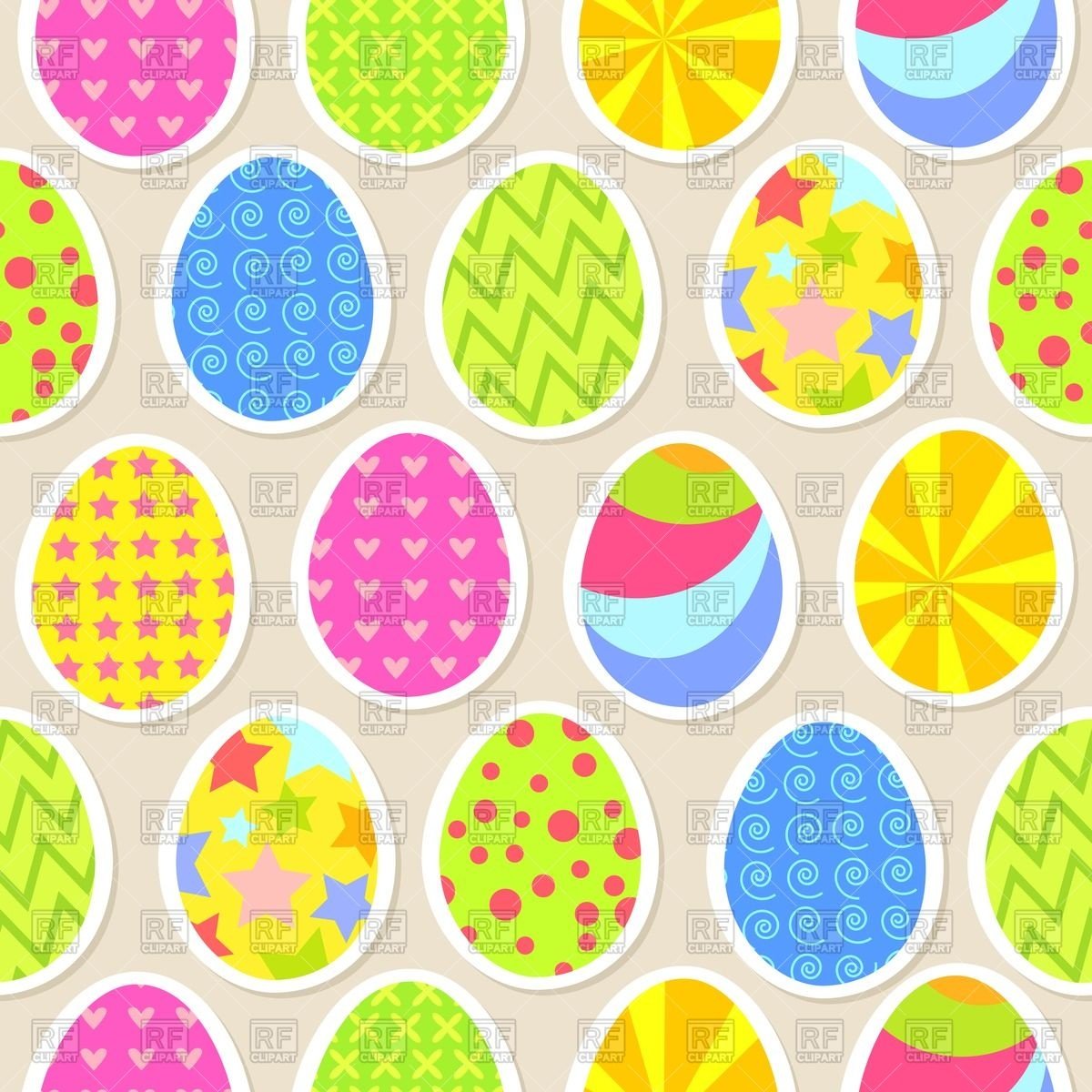 Easter seamless pattern with colorful eggs on a beige background - Egg