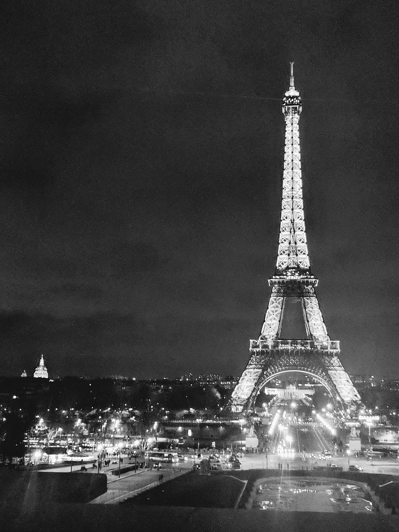 Paris at Night, black and white, eiffel tower, france, HD phone wallpaper