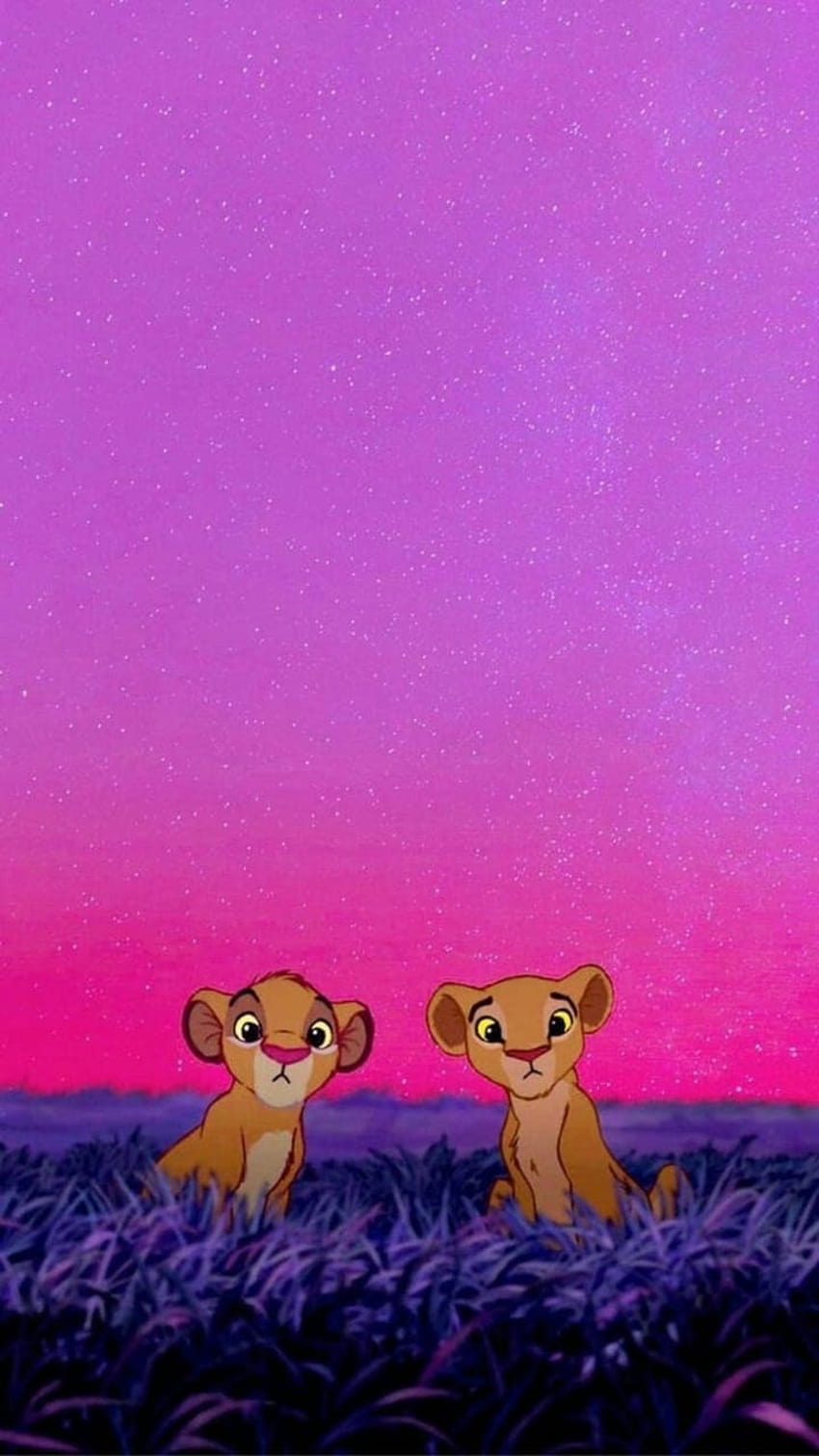 The lion king simba and nala, standing in a field, purple sky in the background, disney wallpaper - The Lion King, lion