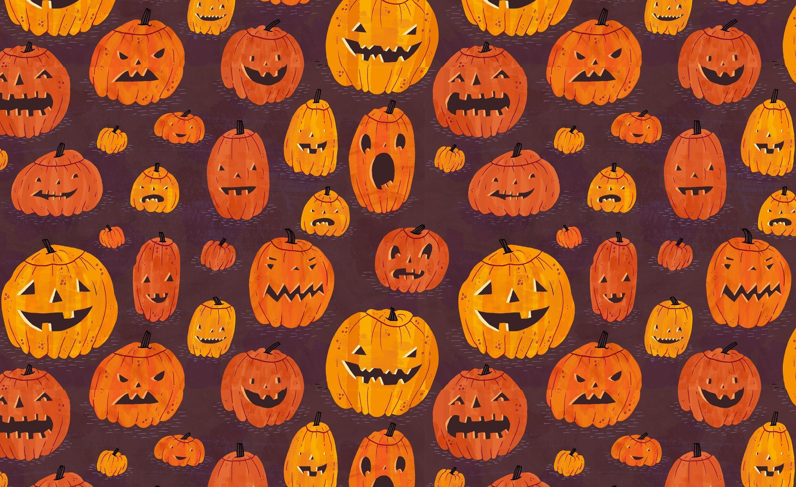 A pattern of pumpkins with faces on them - Halloween, Halloween desktop, cute Halloween, spooky, cute fall, pumpkin