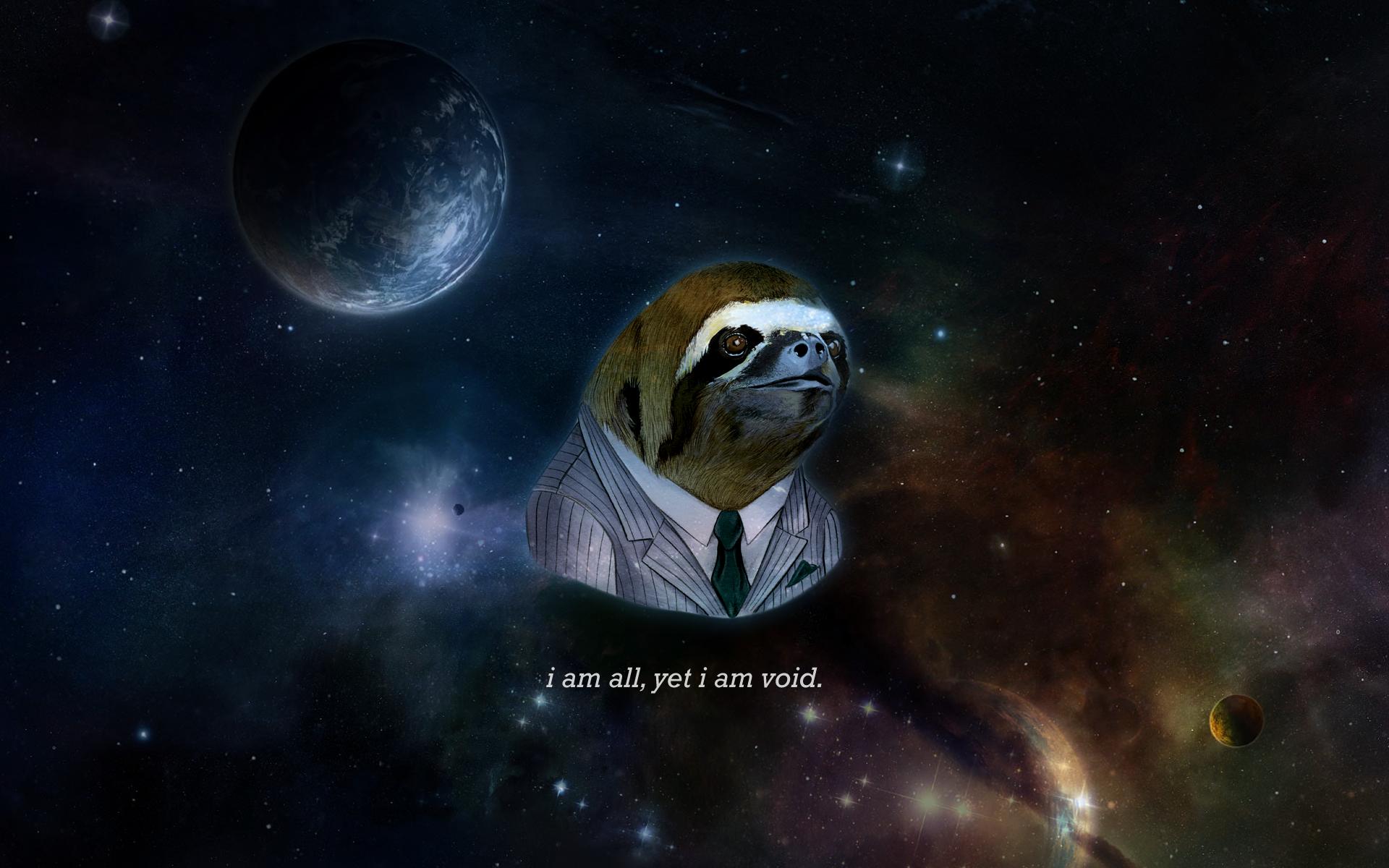A sloth in a suit floating in space. - Sloth