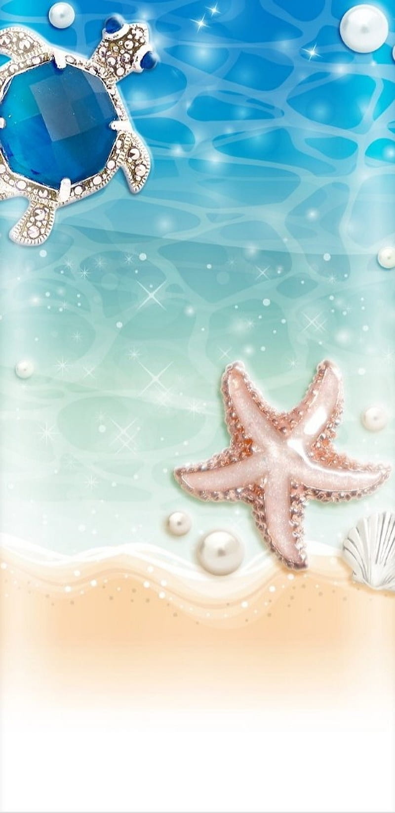 Bling Bling Beach, bonito, diamond, pearl, starfish, turtle, HD phone wallpaper