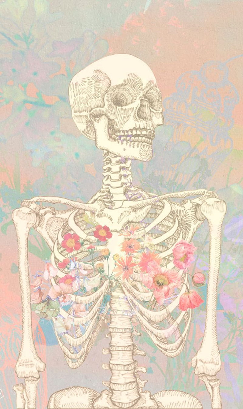 A skeleton with flowers in it's rib cage - Anatomy