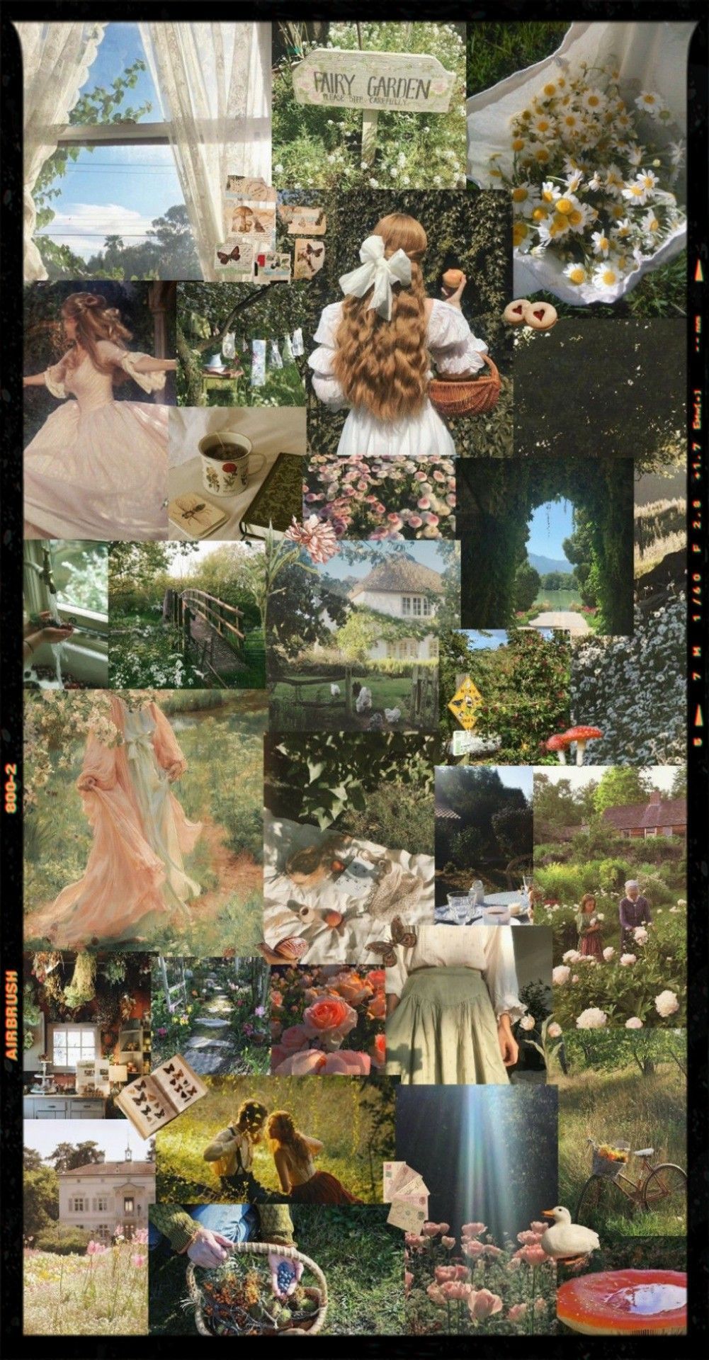 Aesthetic collage of photos of nature, tea, and art. - Cottagecore
