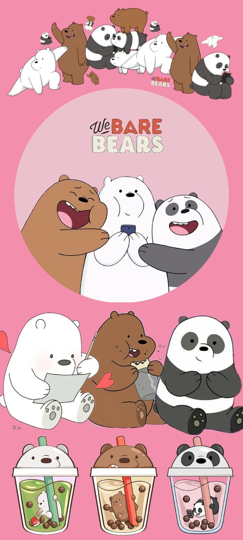 We Bare Bears, pink, cartoon, cute, soft, HD phone wallpaper