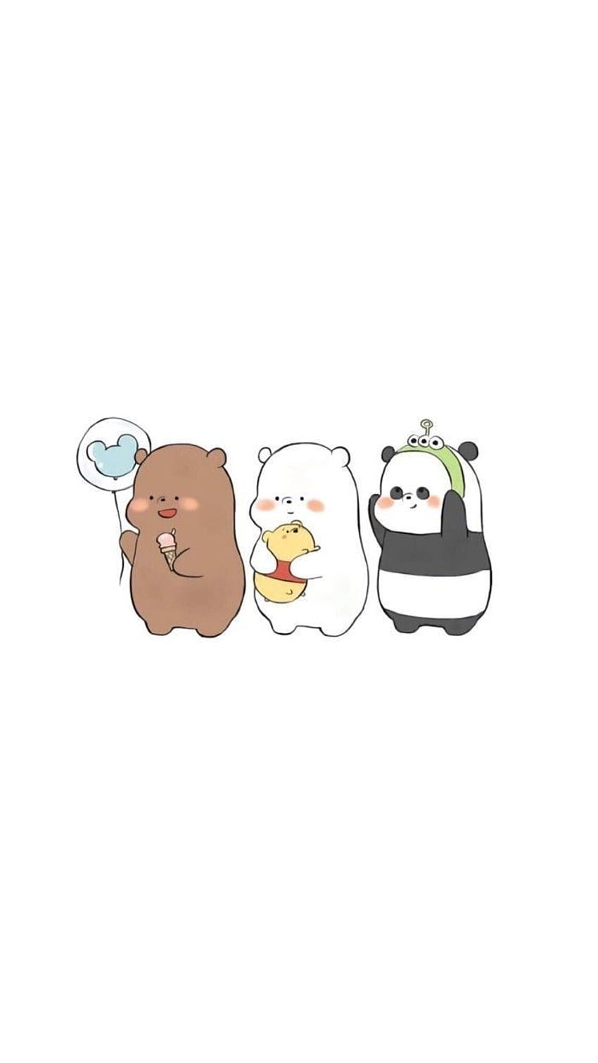 Three cute bears with food in their hands - We Bare Bears