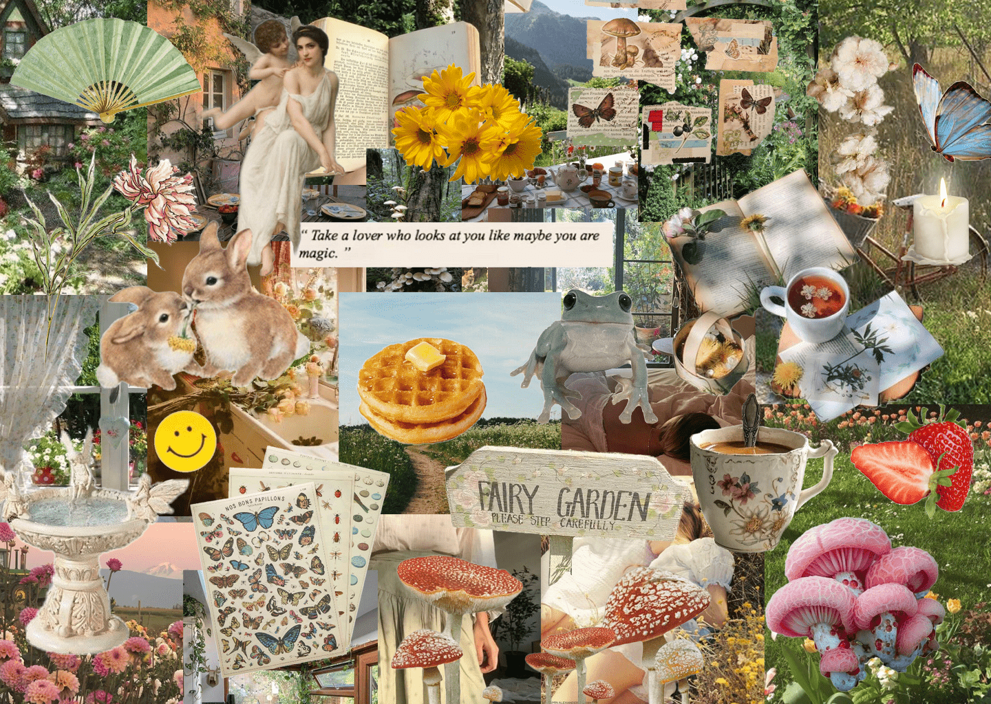 A collage of pictures with flowers and gardens - Cottagecore
