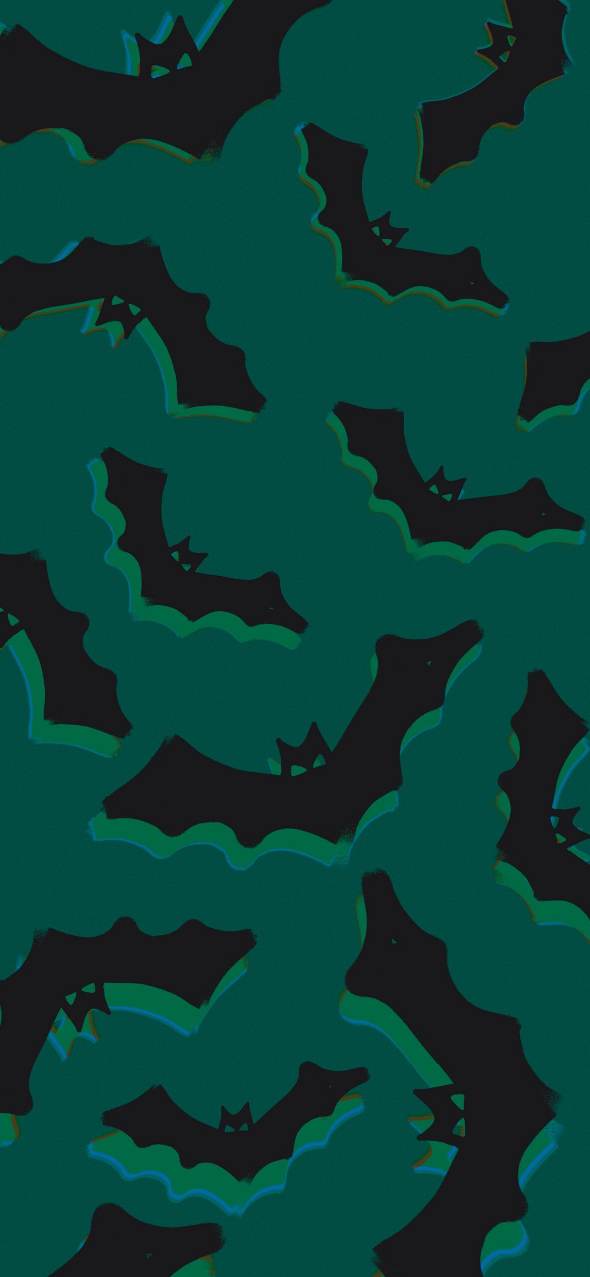A pattern of black bats on green background - Halloween