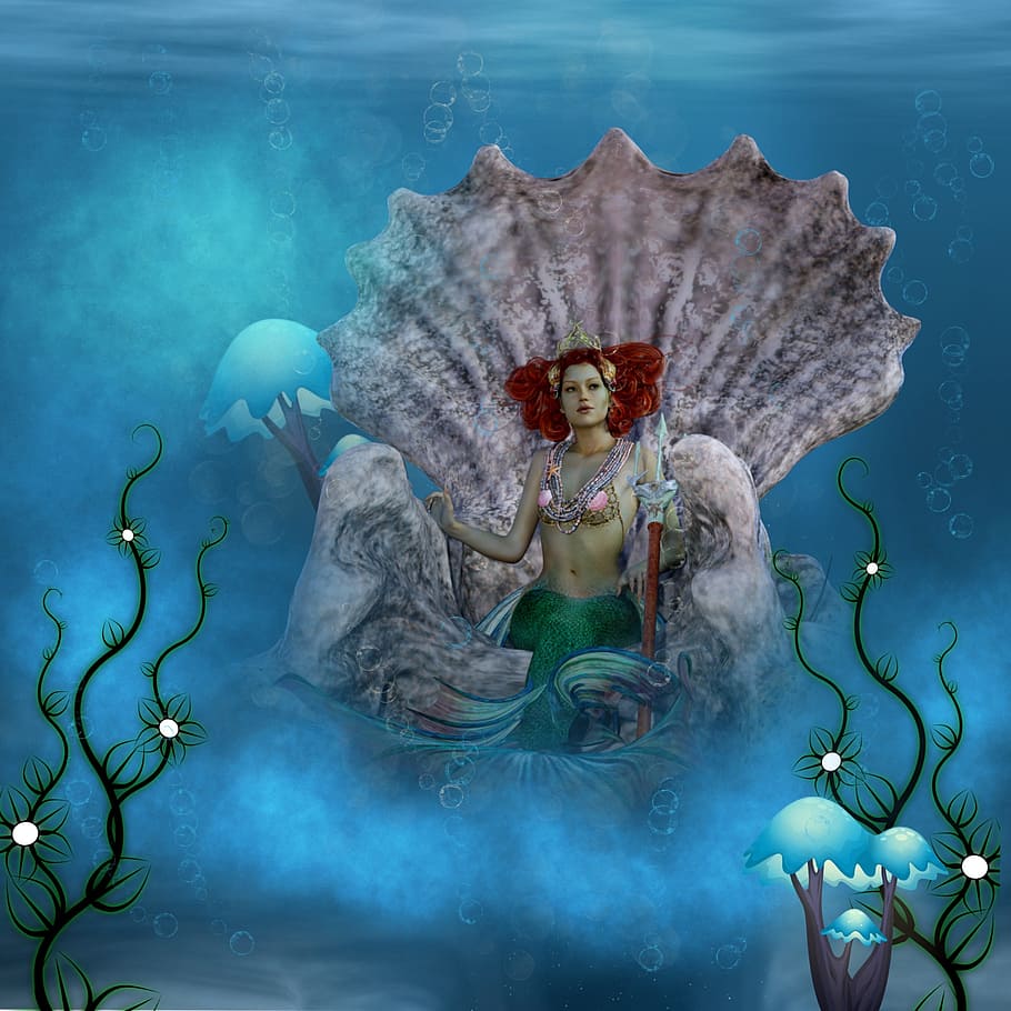 HD wallpaper: Disney Ariel underwater wallpaper, mermaid, trident, sea, throne