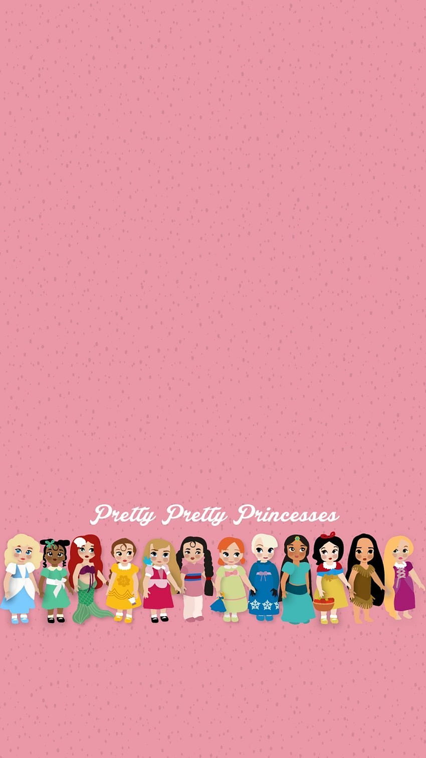 A pink background with several princesses on it - Belle, princess