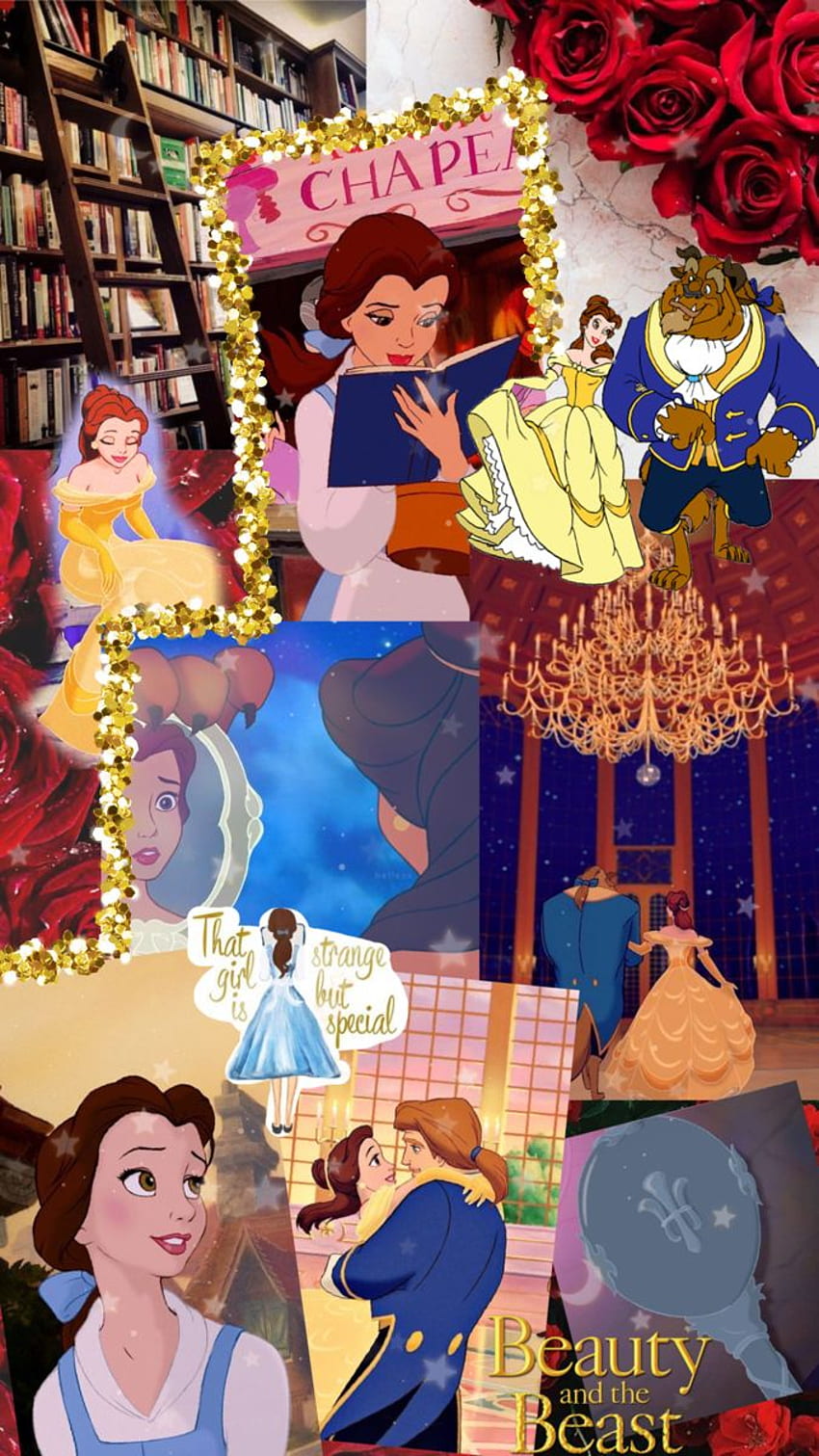 A collage of images from the movie Beauty and the Beast - Belle