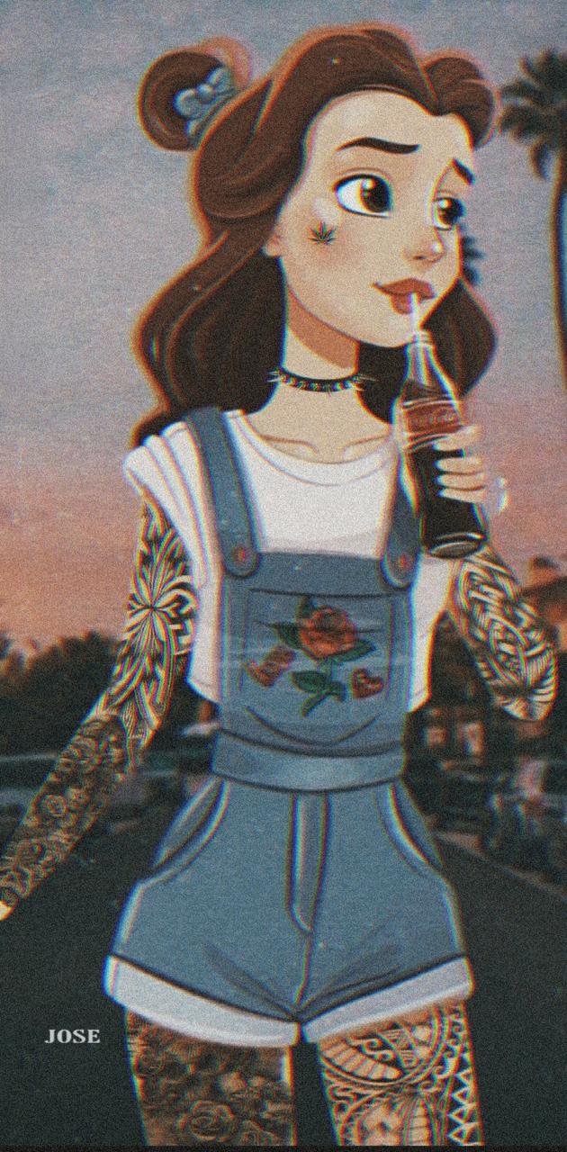 A girl with tattoos and holding an old fashioned soda - Belle