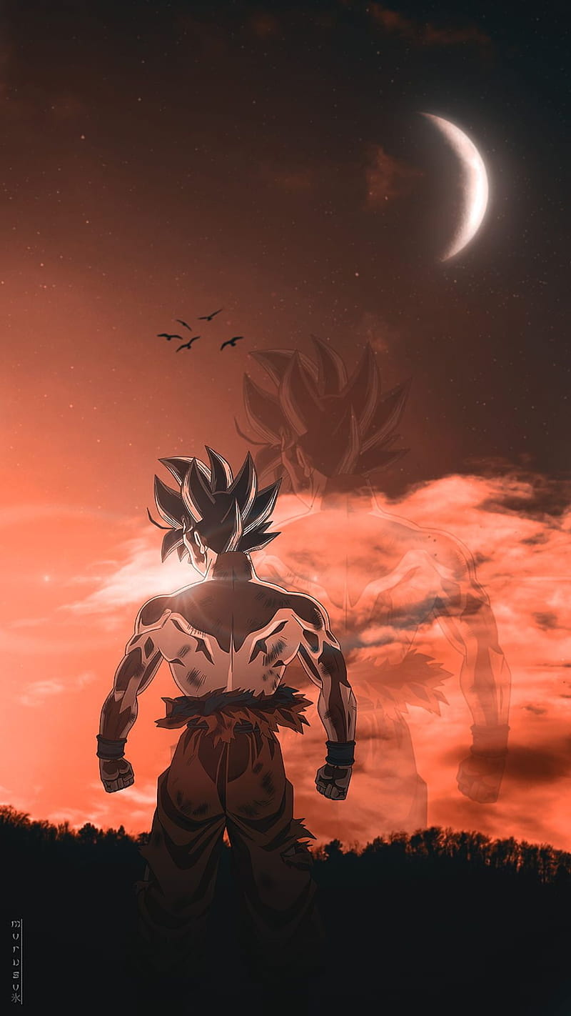 Aesthetic wallpaper of Goku looking at the moon - Dragon Ball