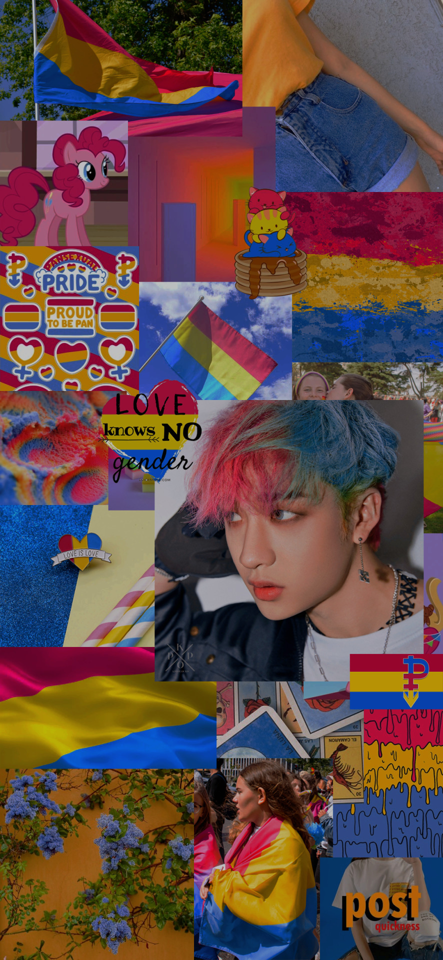 A collage of pictures with different colors - Bang Chan