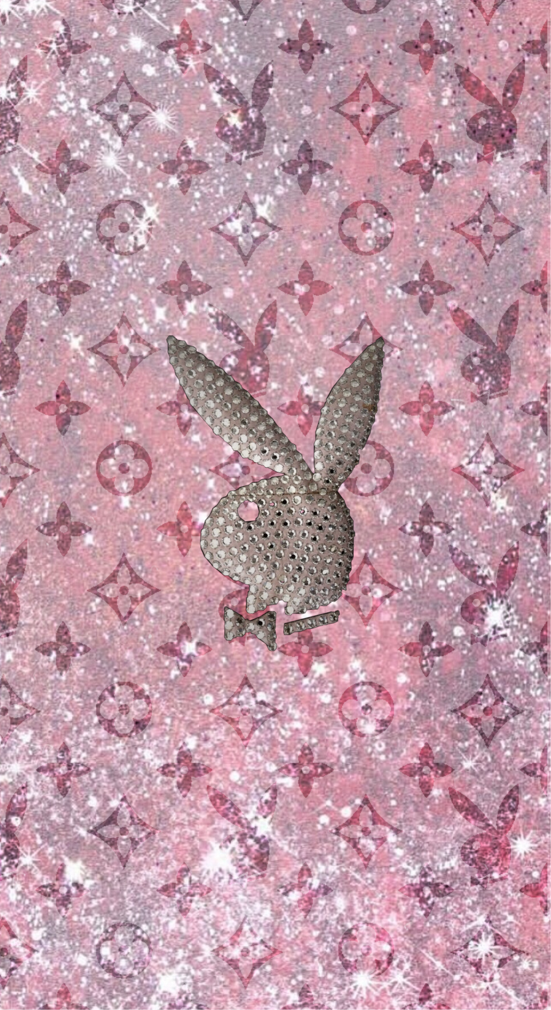 A pink and silver louis vuitton pattern with the rabbit logo - Bling