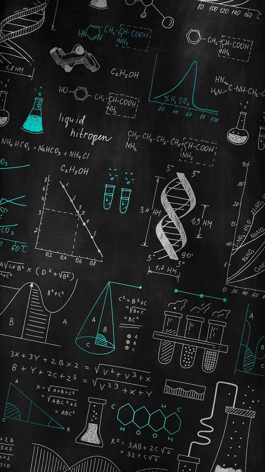 IPhone wallpaper with science drawings on a blackboard - Chemistry, science