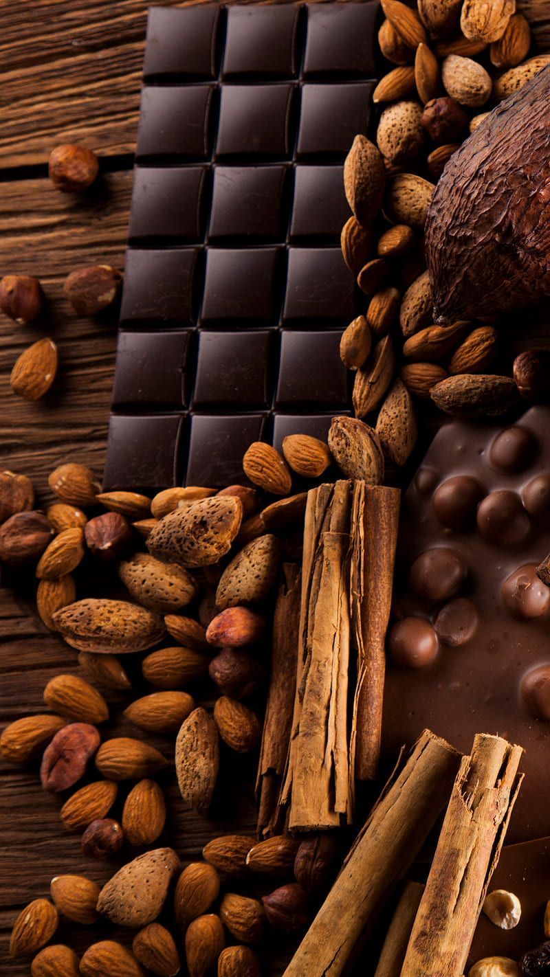 Chocolate, almond, dark, sweet, brown, HD phone wallpaper