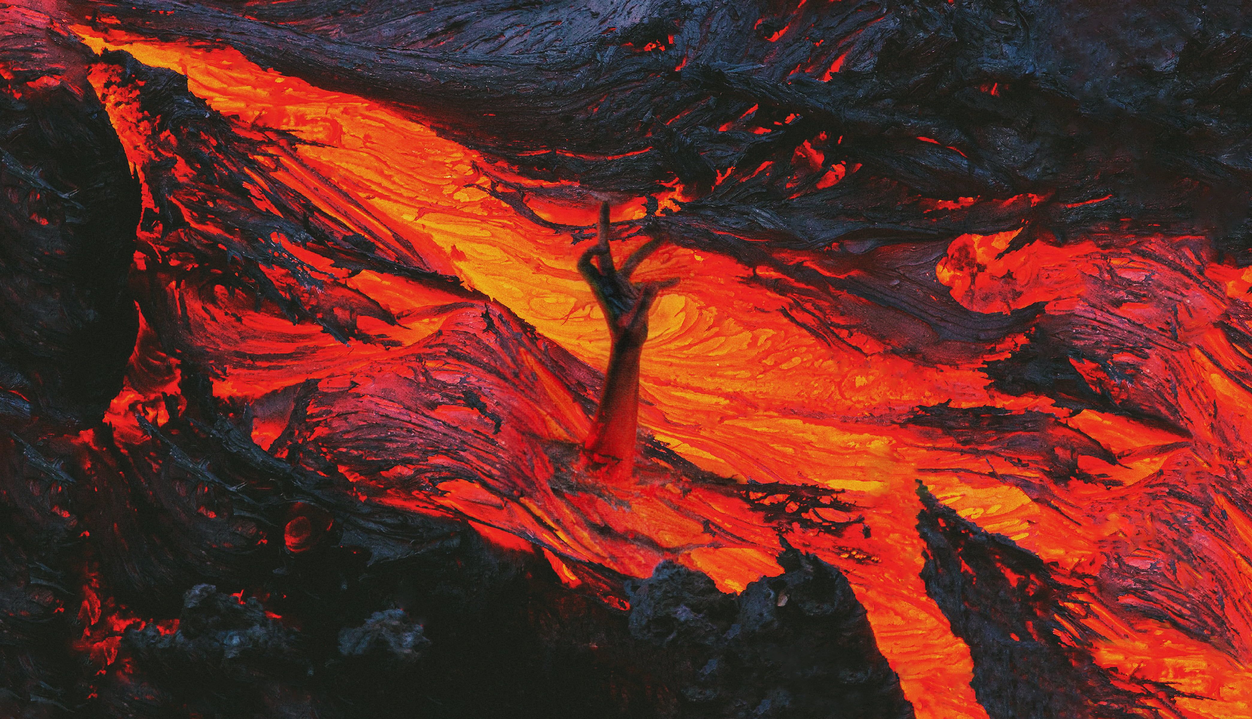 A red and black lava flowing down the mountain - Crimson