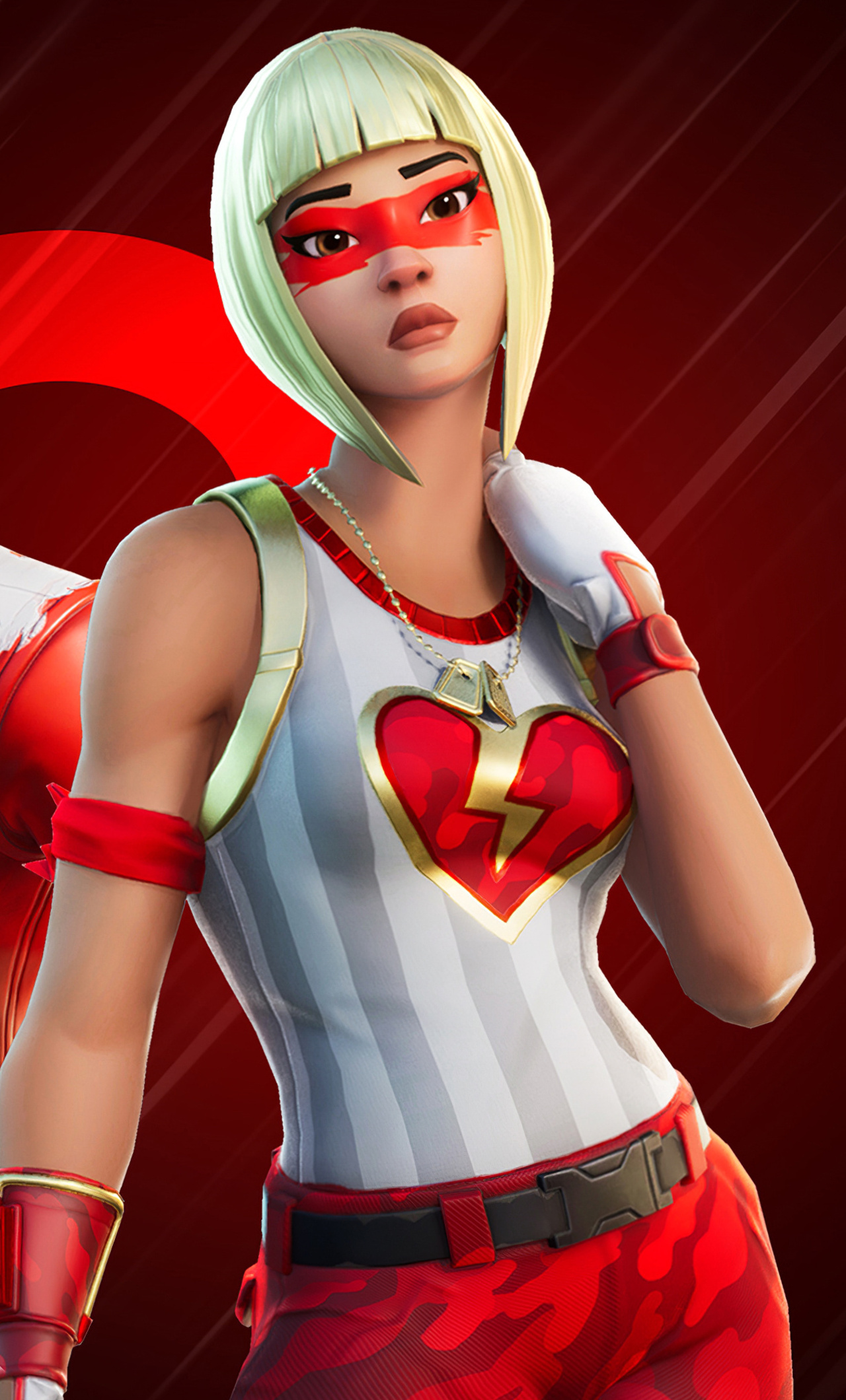 Fortnite's new skin is called the Heartless, and she's a superhero with a heart on her chest. - Fortnite