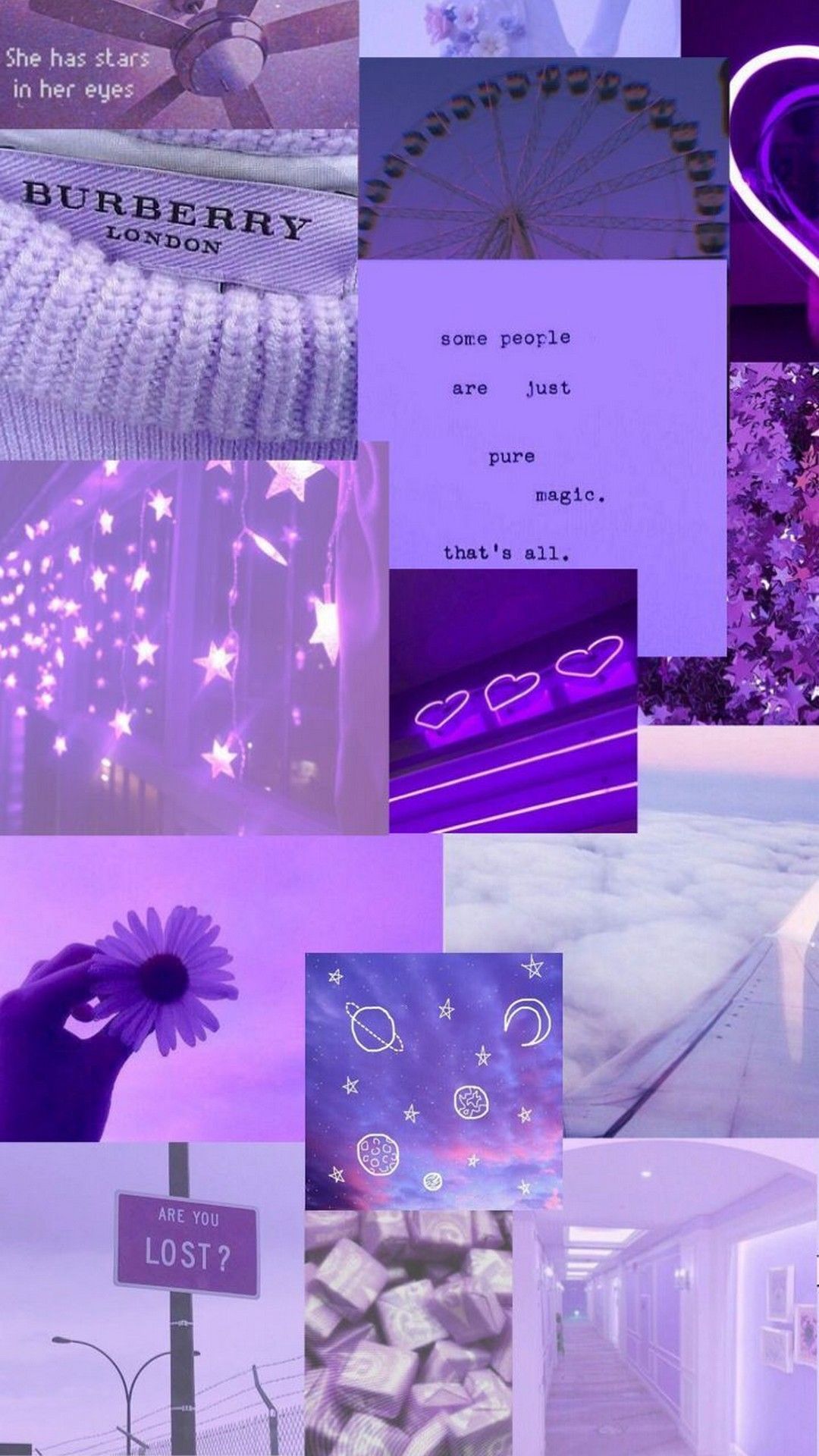 A collage of purple pictures with different words - Pastel purple, purple, purple quotes, Leo, violet, magenta, light purple, cute purple, collage, magic, Android, lavender, London, cool