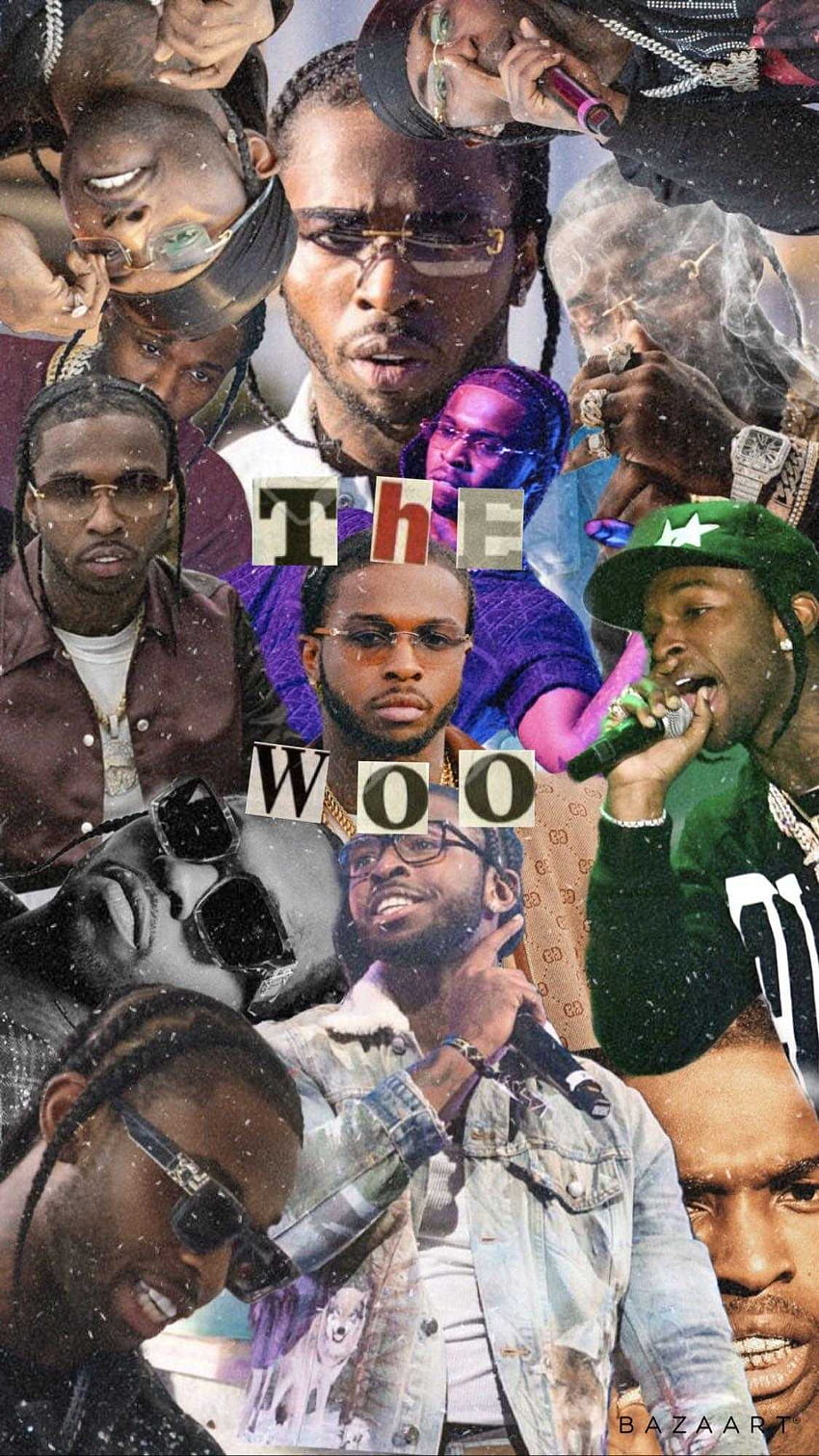 A collage of various pictures of the rapper, The Woo. - Pop Smoke