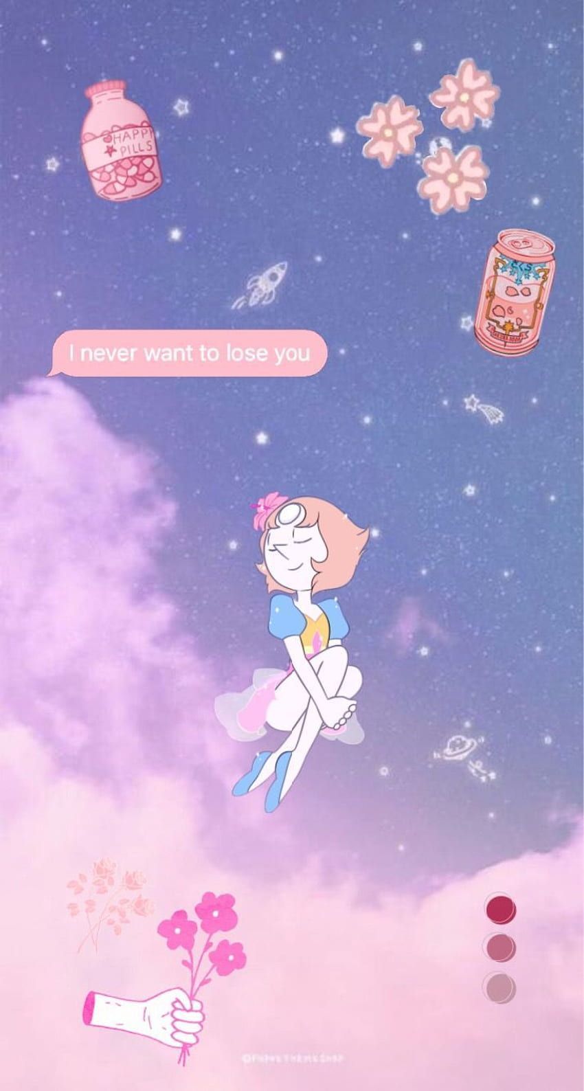 A cute girl in the sky with flowers and other objects - Steven Universe