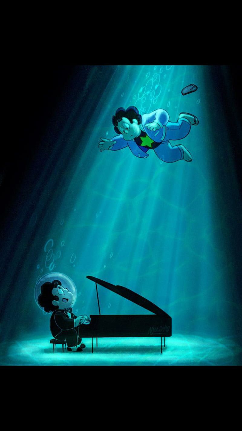 A cartoon of two people underwater playing the piano - Steven Universe