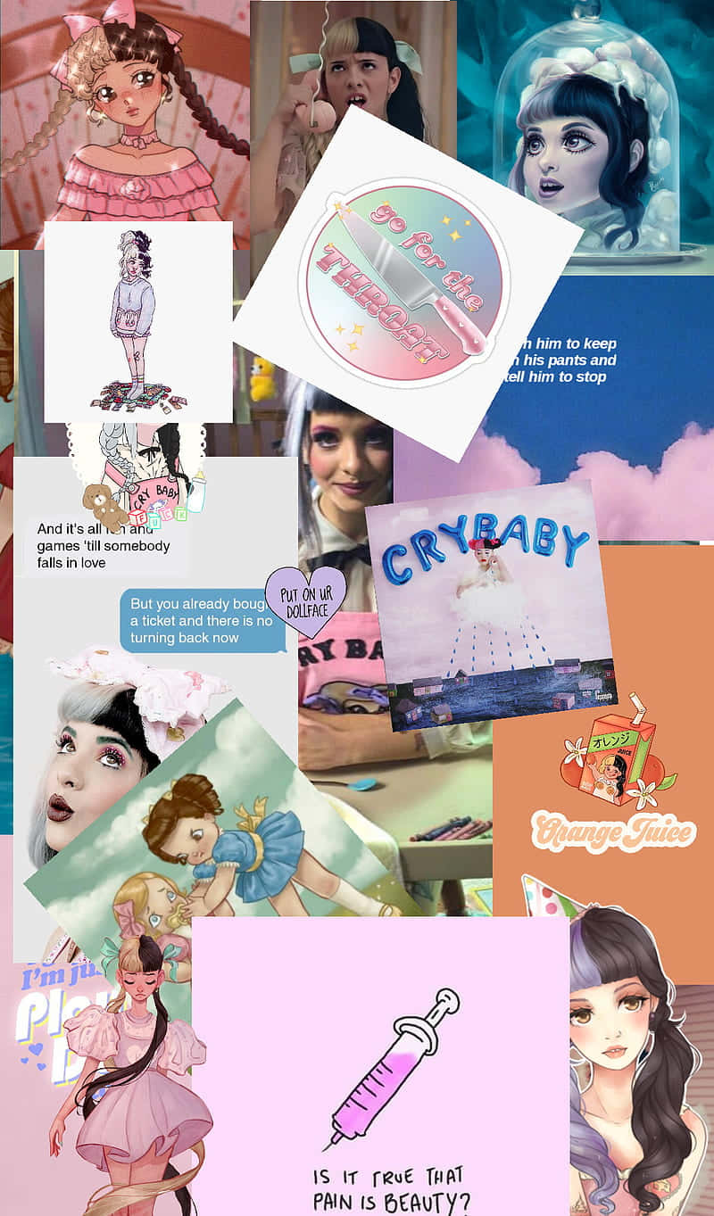 Aesthetic background with anime characters and a pink aesthetic - Melanie Martinez