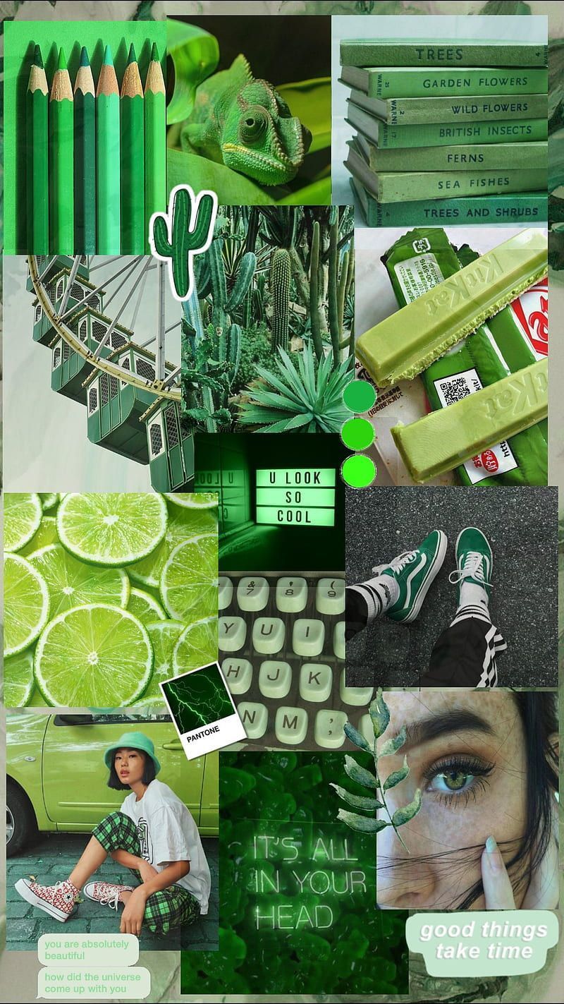 A collage of green images with the words lime and lemon - Lime green, neon green