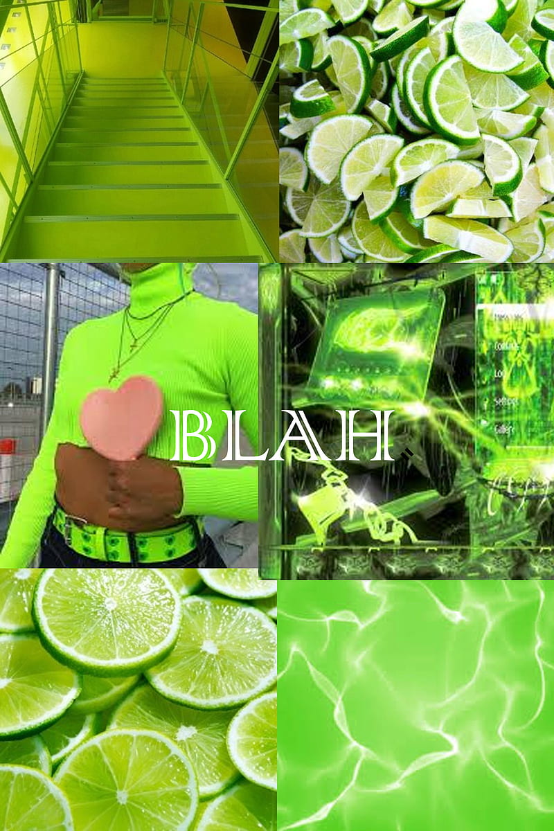 A collage of pictures with lime green backgrounds - Lime green, neon green