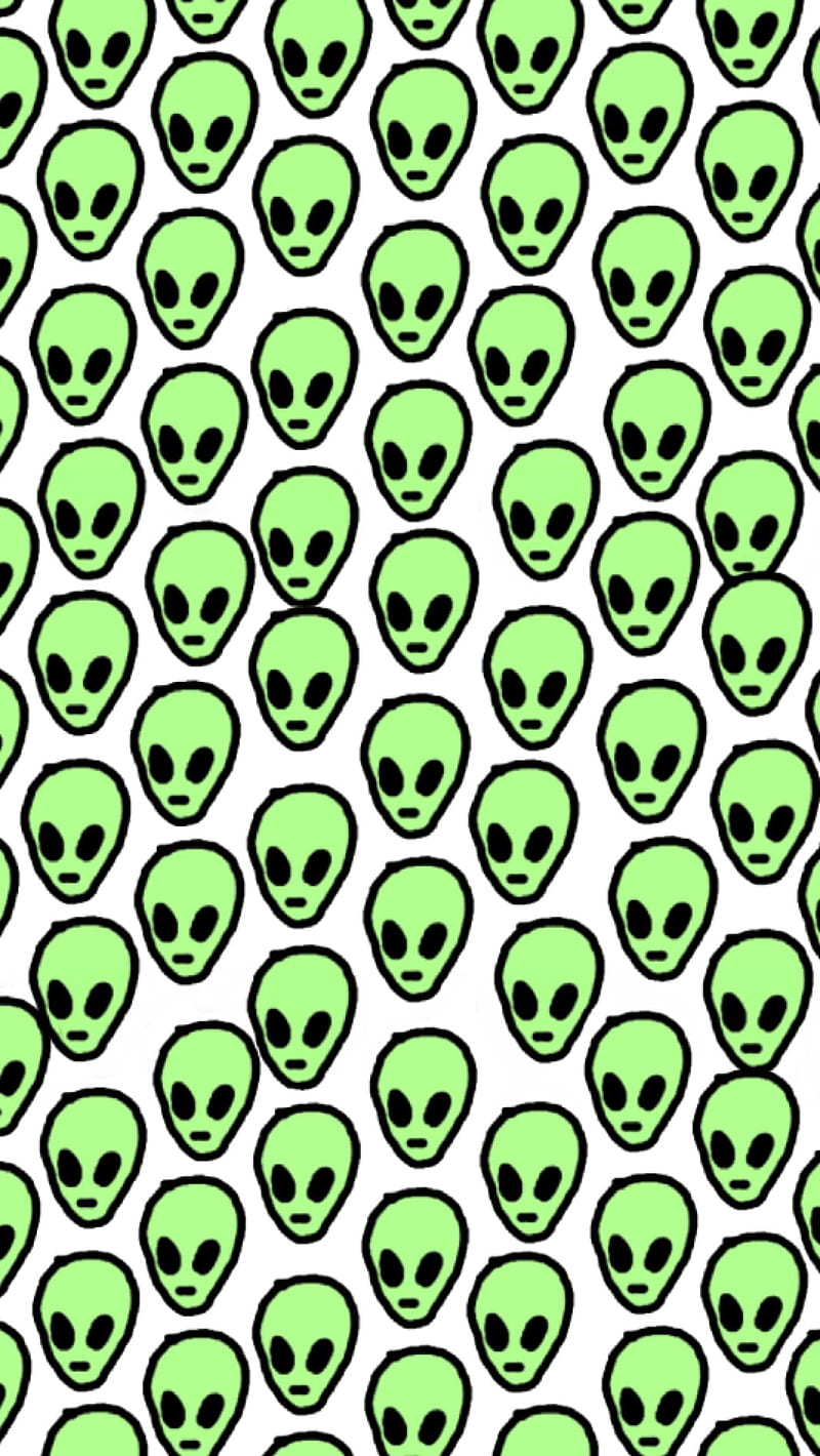 A pattern of green aliens on a white background - Lime green