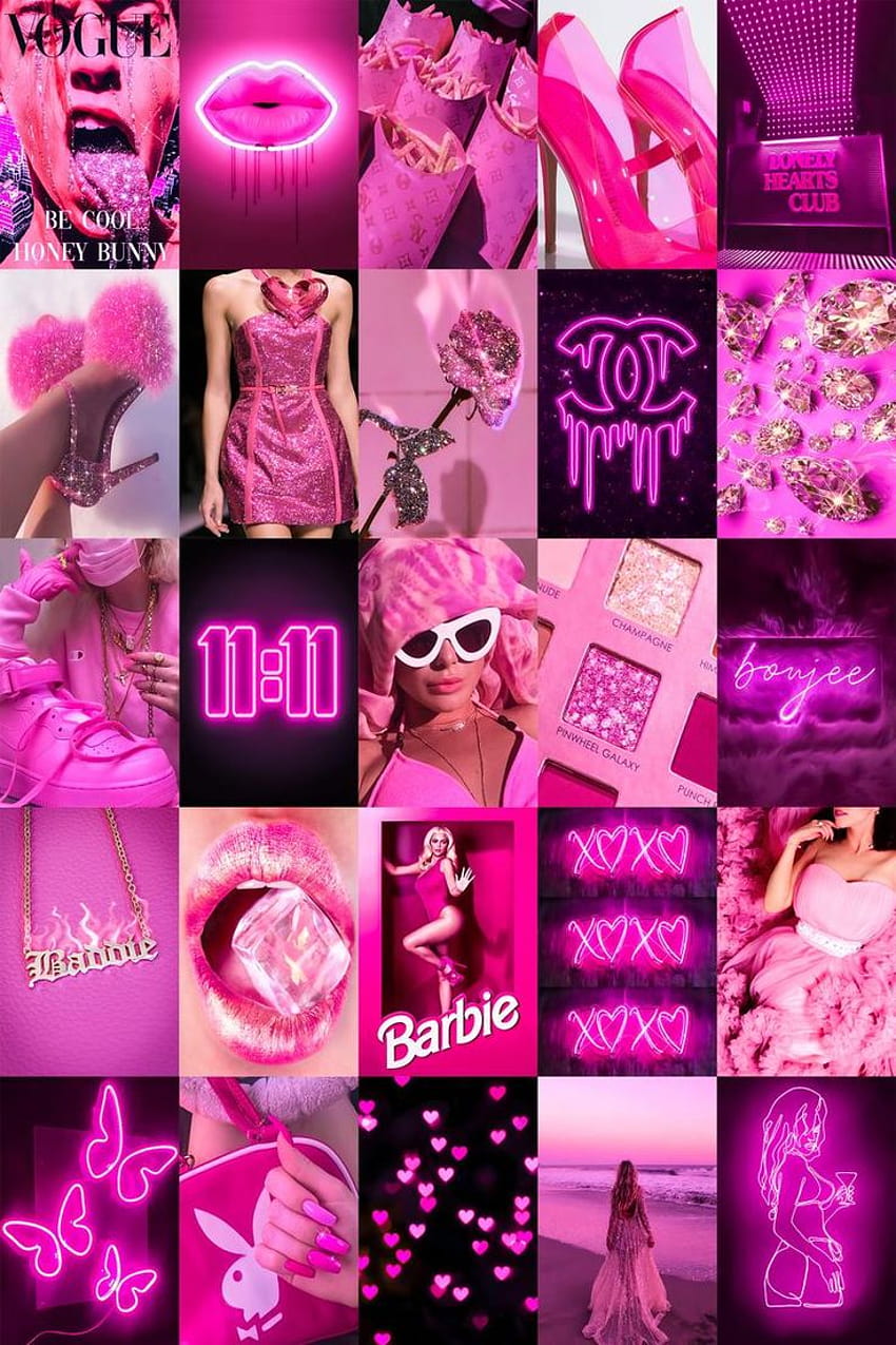 PRINTED Boujee Pink Neon Collage Kit Hot Pink Aesthetic, pink collage neon HD phone wallpaper