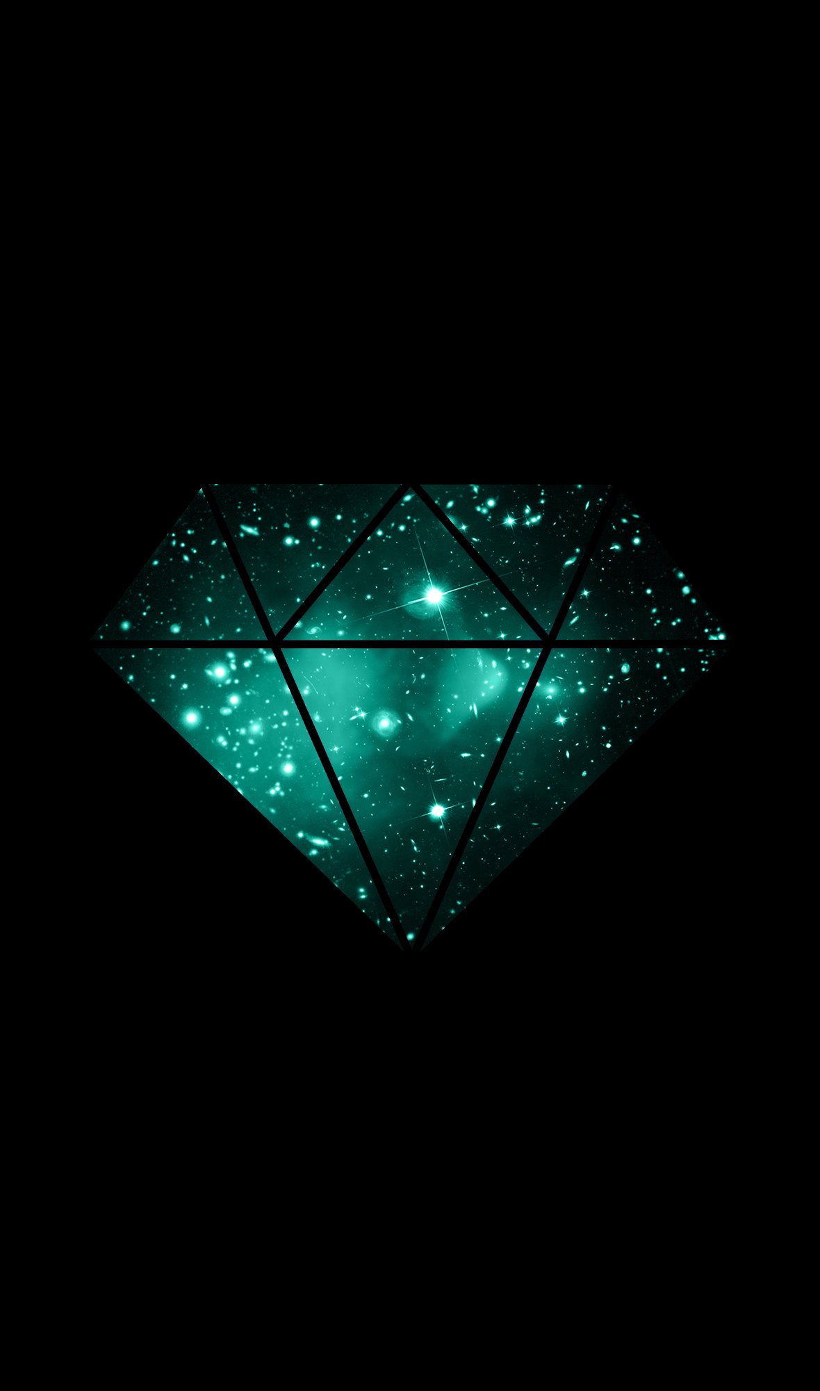 A diamond shaped with stars and green light - Aqua