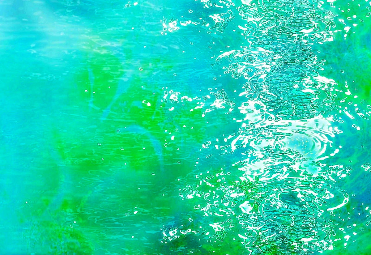 A painting of water with green and blue - Aqua