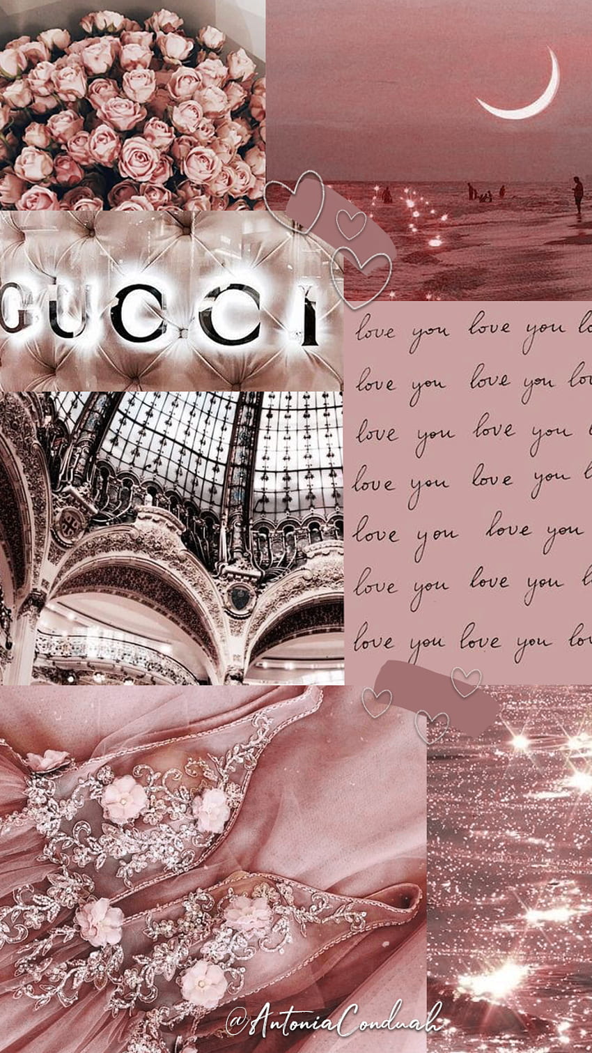 Aesthetic wallpaper gucci pink rose love heart phone background - Gucci