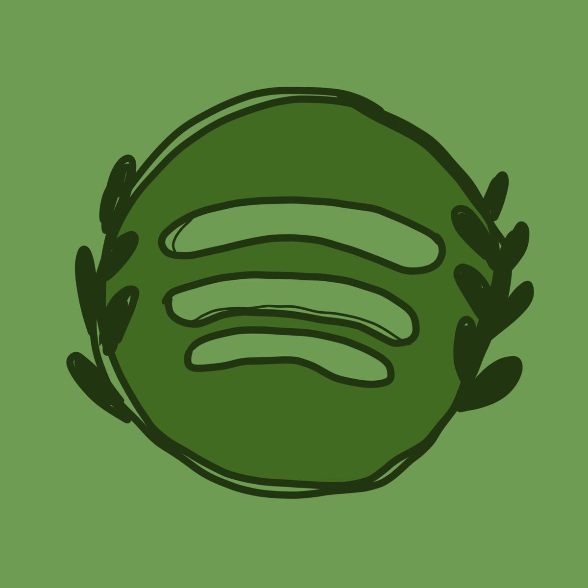 Spotify logo in green on a green background - Goblincore