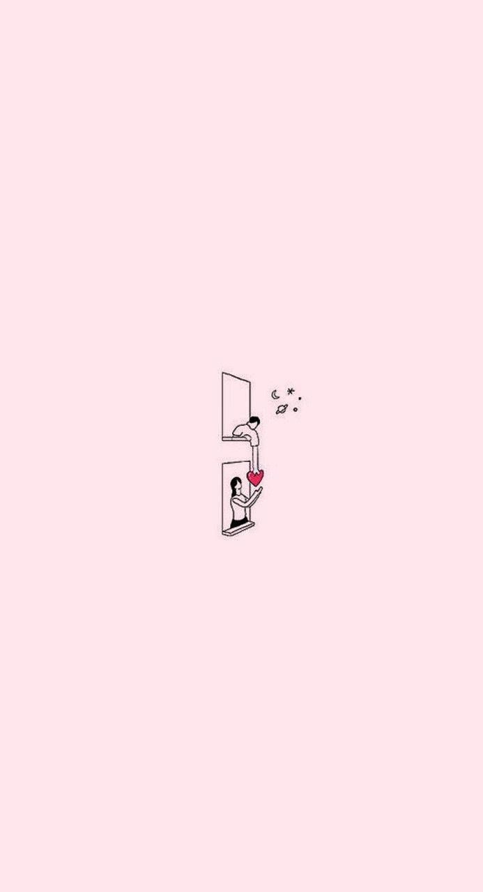 A pink phone wallpaper with a cartoon drawing of a penguin holding a heart. - Cute, phone