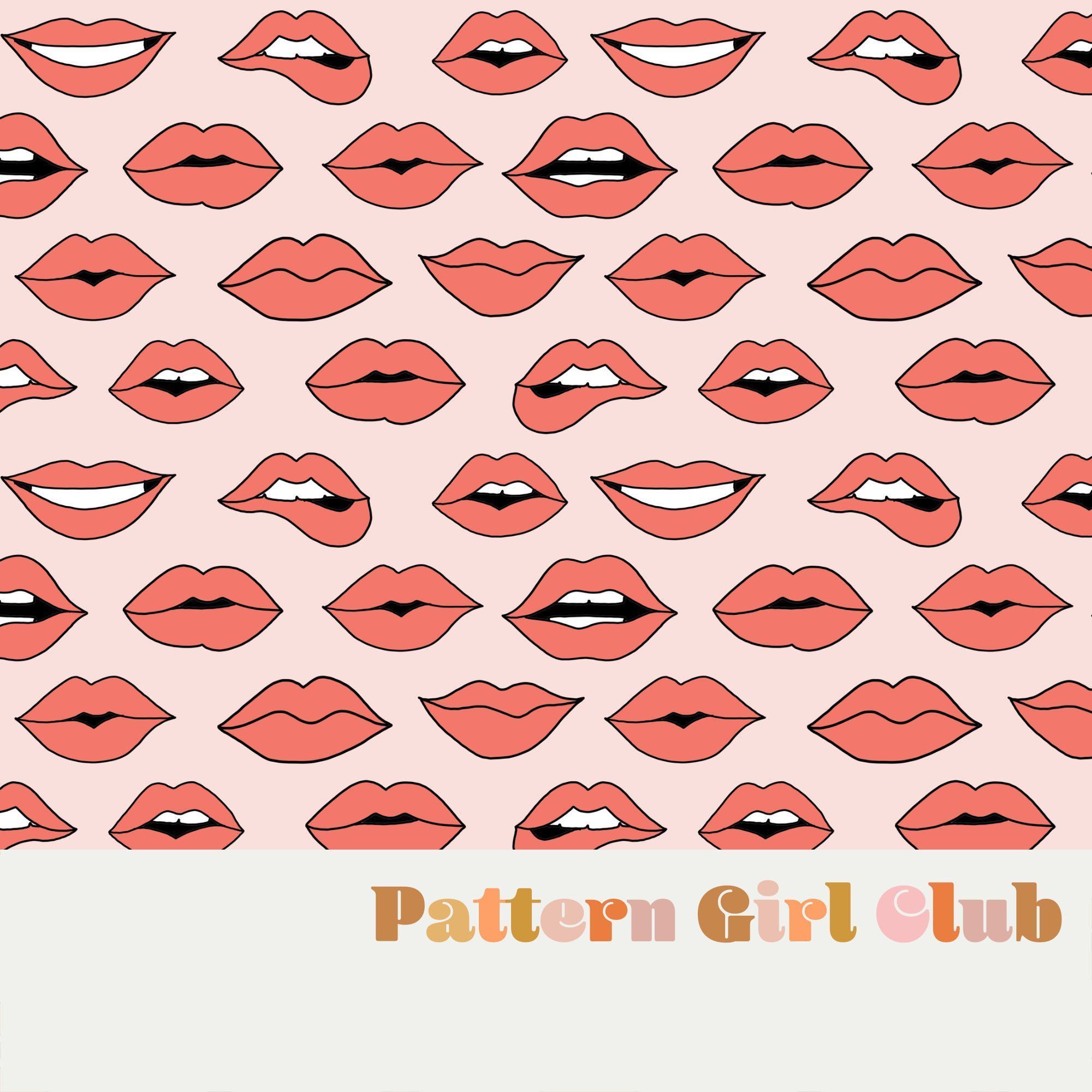 A repeating pattern of illustrated lips in shades of pink and red. - Makeup, lips