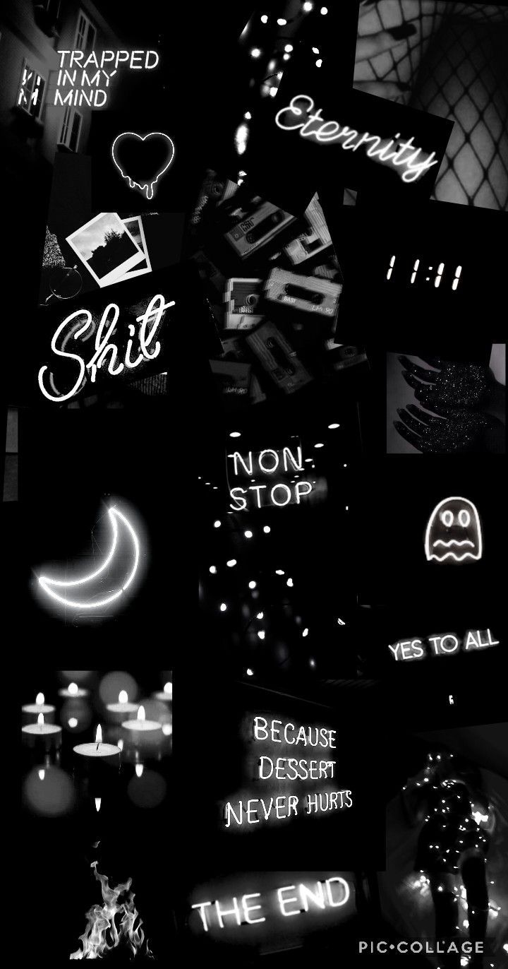 A black and white picture of different signs - Black