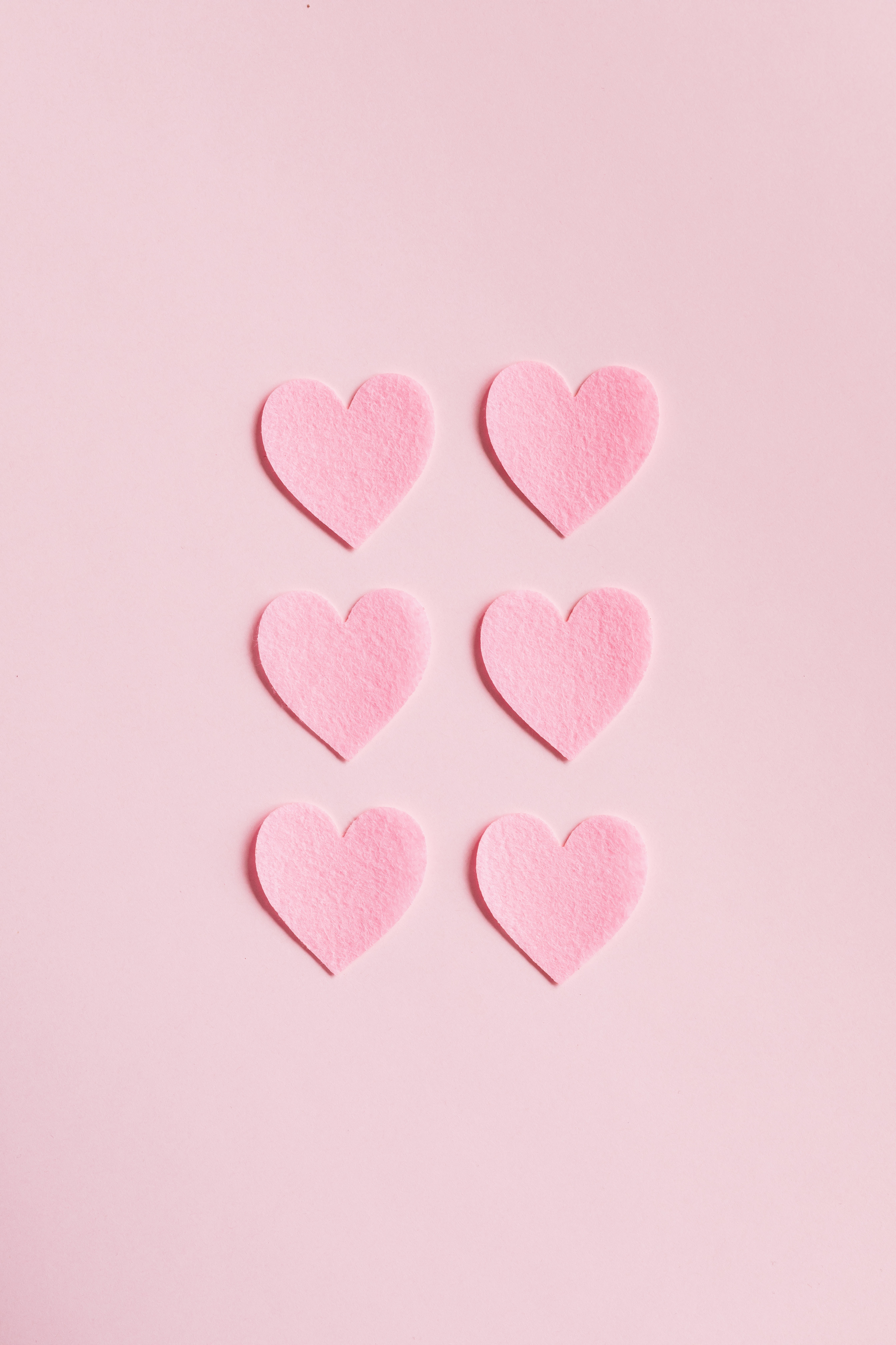 A row of six pink hearts on a pink background - Heart, love, Valentine's Day, pink heart