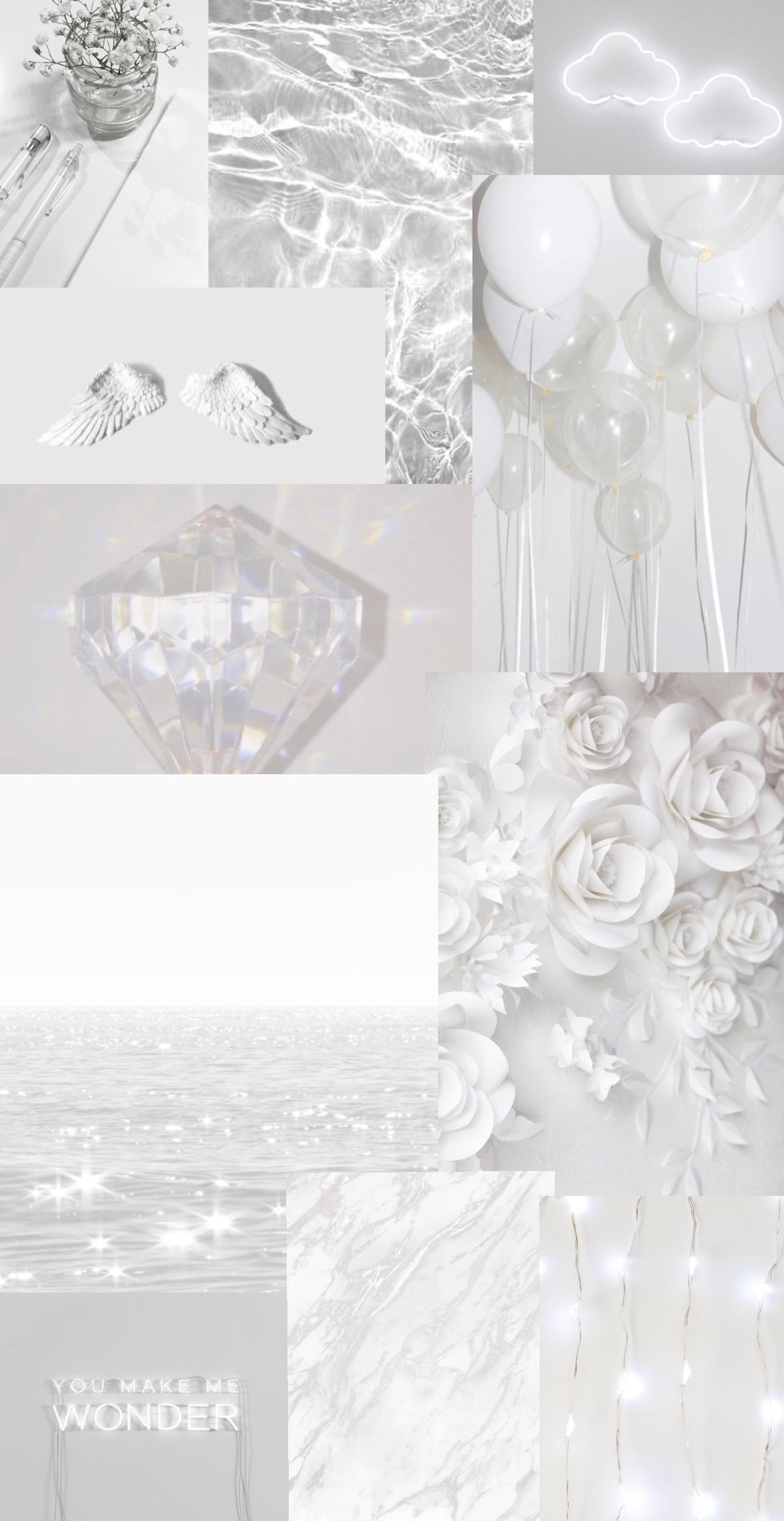 A collage of pictures with white backgrounds - Silver, white, black and white