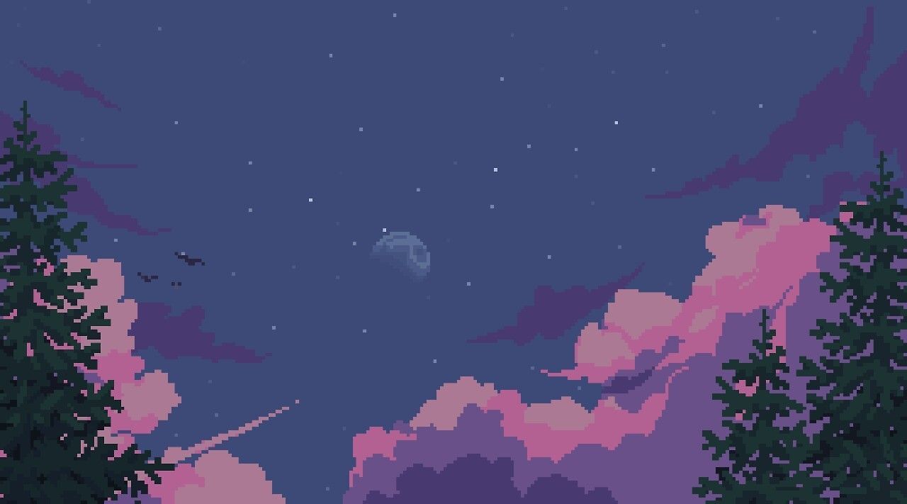 A night sky with clouds and trees - Desktop
