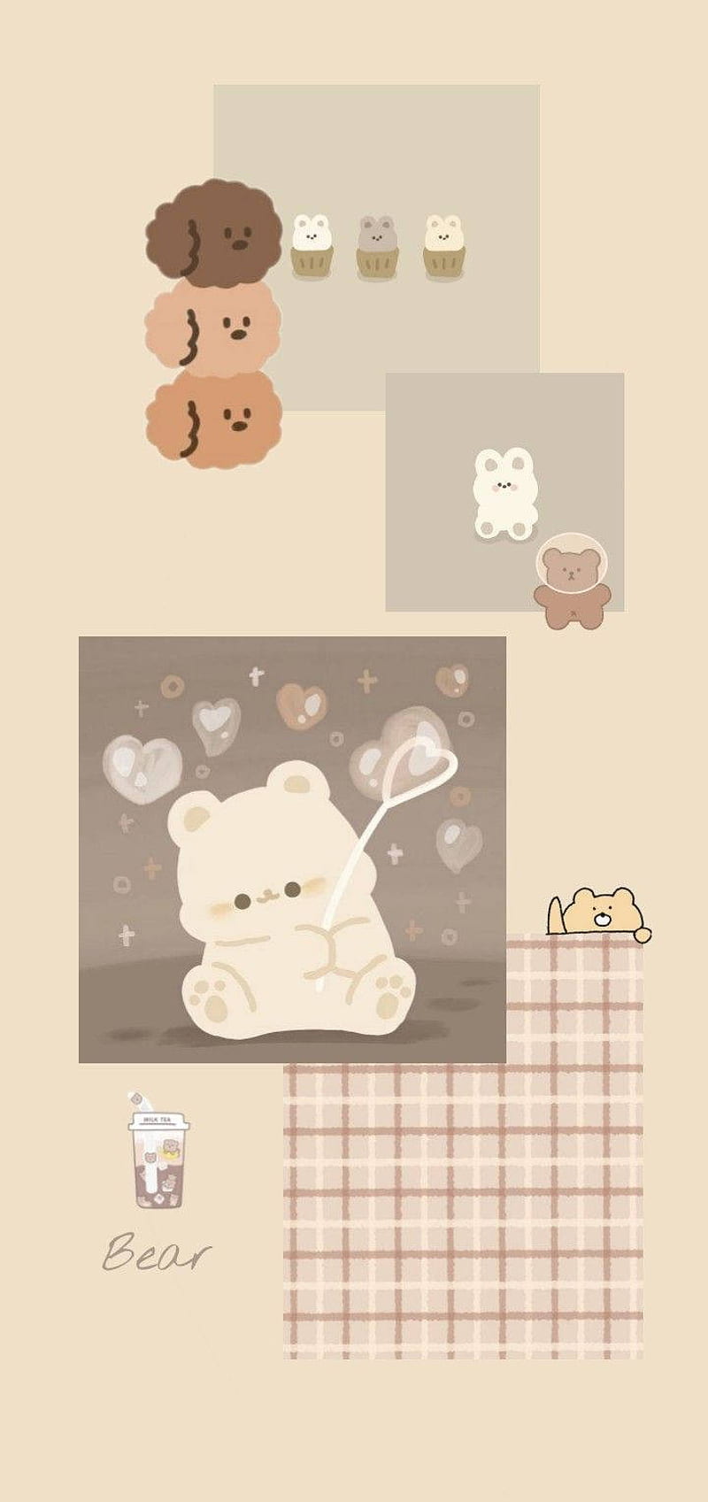 A bear and some other items on the wall - Beige, teddy bear, kawaii